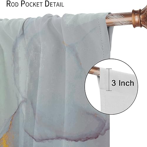 Miniatura 6 de Cortinas opacas de mármol, verde menta, verde azulado, turquesa, textura de líneas de grietas doradas, cortinas abstractas para oscurecer la