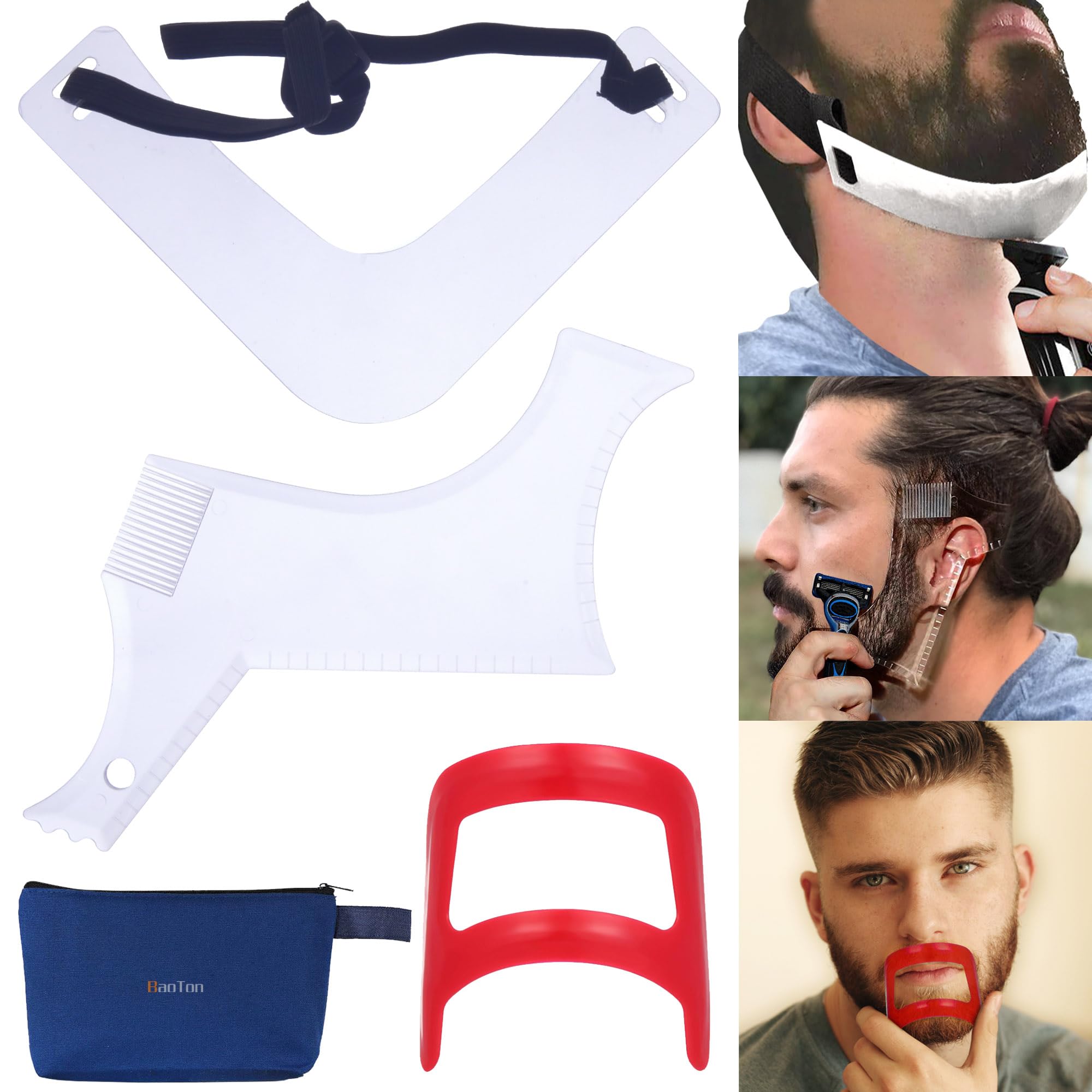 Beard Trimming Guide Tool, 3Pcs Neckline Shaping Goatee Mustache Grooming Facial Hair Styling Template Face Hair Ruler Combs