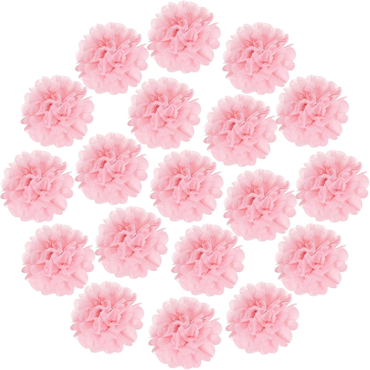 MECCANIXITY 20Pcs Tissue Paper Pom Poms, 8 Inch Colorful Large Paper Flowers Wall Decorations for Fiesta Party Birthday Wedding Pink