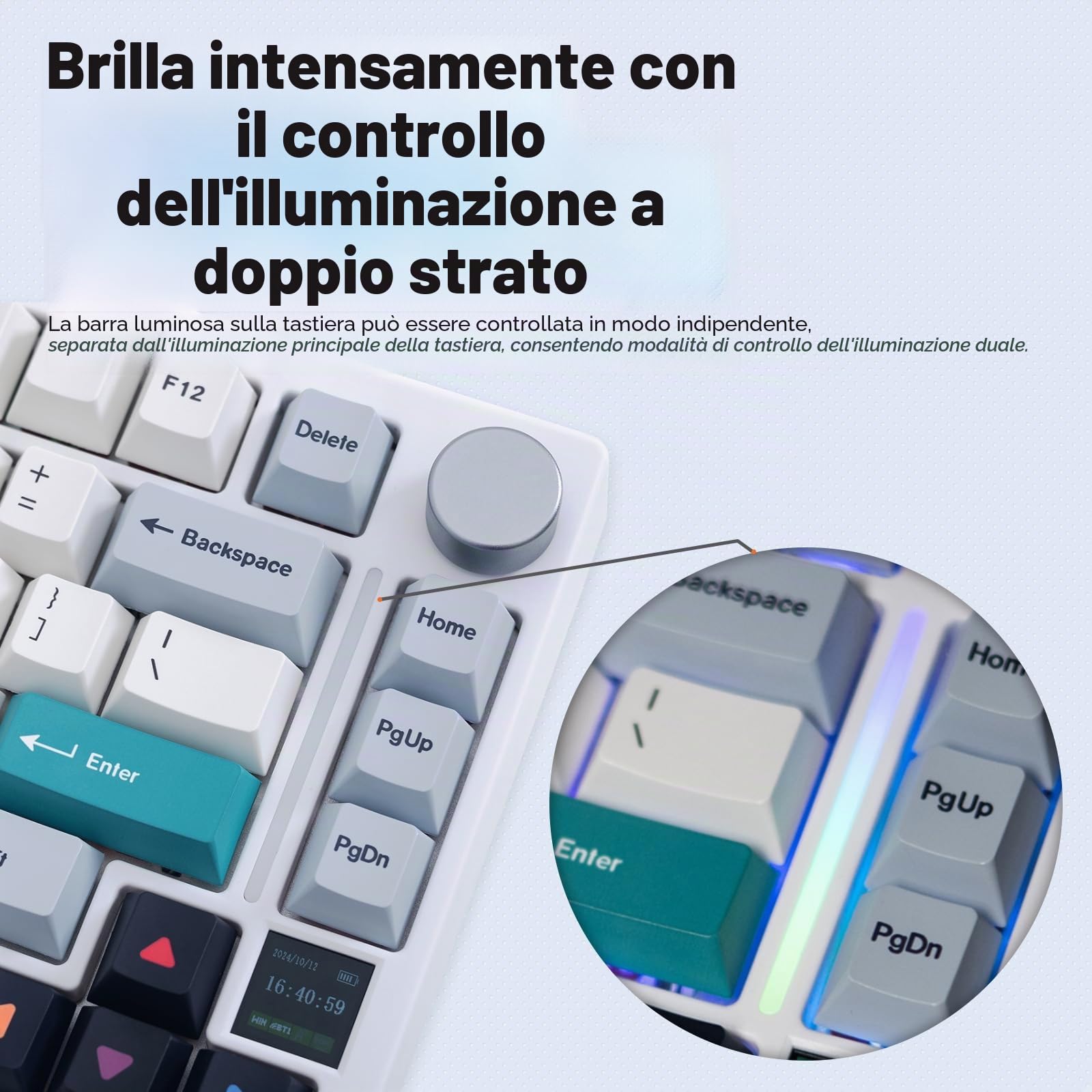 GK GAMAKAY TK75 V2 - Tastiera da gioco meccanica silenziosa al 75% con schermo TFT, Hot Swap RGB Bluetooth 5.0/2.4GHz Wireless/USB-C Wired PBT, tasti con profilo Cherry, (GamaKay Phoenix Switch)
