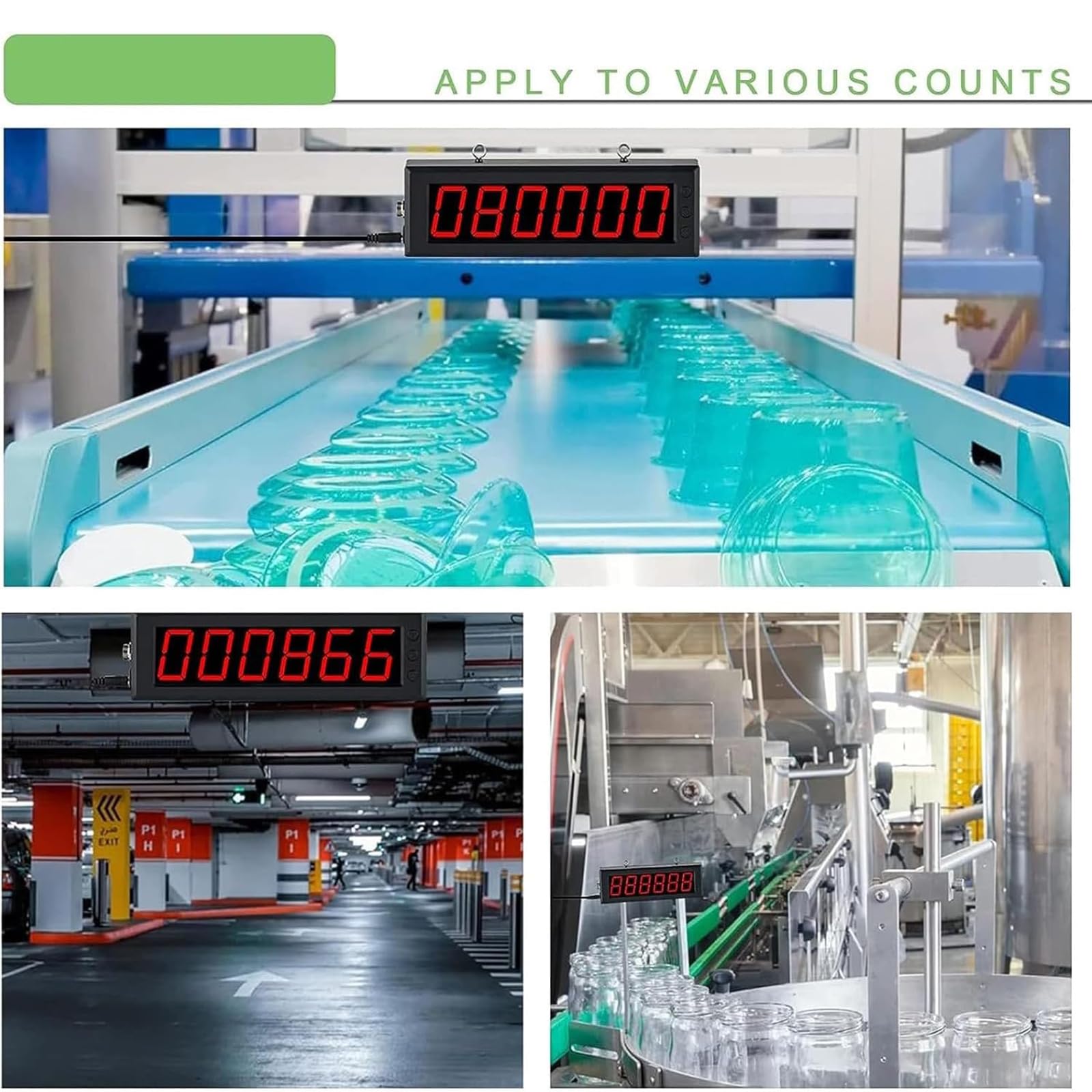 Compteur numérique LED à 6 chiffres, détection précise jusqu'à 999999, distance de 70 cm pour bande transporteuse, comptage des personnes et des visiteurs