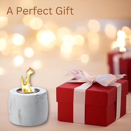 Miniatura 8 de EVERIZ - Elegante hoguera de mesa de mármol - Chimenea portátil con alcohol con material de quema de algodón, apagador de fuego y tapa, cuenco de