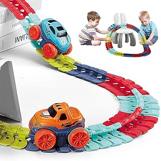 Car Track Set, Changeable Track with LED Light-Up Race Car, Truck Race Tracks and Ramps, Flexible Race Track Magic Race Car Track Toys for Kids (184 PCS)
