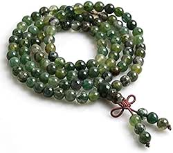 Heart Chakra Green Moss Agate mala necklace 8mm meditation Mala