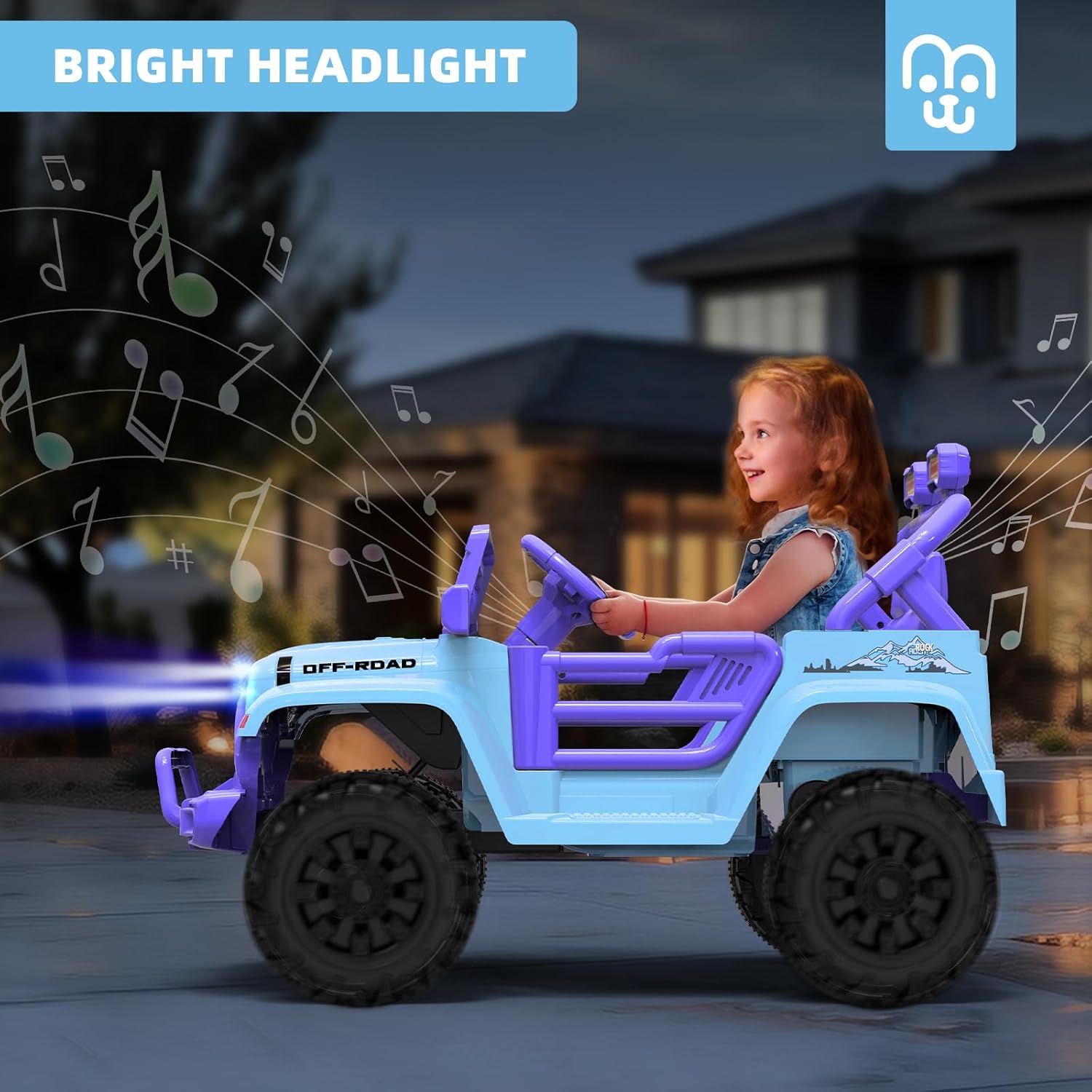 MINIATURE MOTORS 12V Kids Ride on Truck Car Remote Control, Ride on Toy for Toddlers Bluetooth USB Music, Suspension System Soft Start Safety Belt, Kids Electric Vehicles Gift for Boys & Girls-Blue