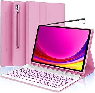 Keyboard Case for Samsung Galaxy Tab S10+ Plus/S9 Plus S9 FE+/S8 Plus S8+/S7 Plus S7+ S7 FE 12.4 Inch, Backlit Keyboard case with Pen Holder, Pink