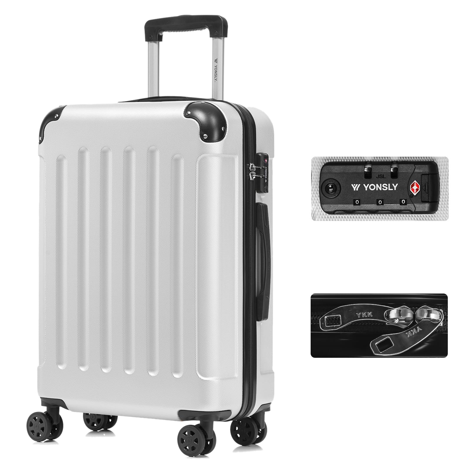 yonsly Koffer Suitcase, Trolley Reisekoffer, Rollkoffer Handgepäck mit 4 Rollen 360°, ABS Hartschalen, Sicherheitsschloss, Weicher Gummigriff, 210D-Futter