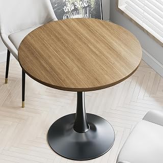 Osivaex 24 Inch Walnut Tulip Round Dining Table for 2, Mid-Century Modern Small Kitchen Bistro Table with Metal Pedestal Base