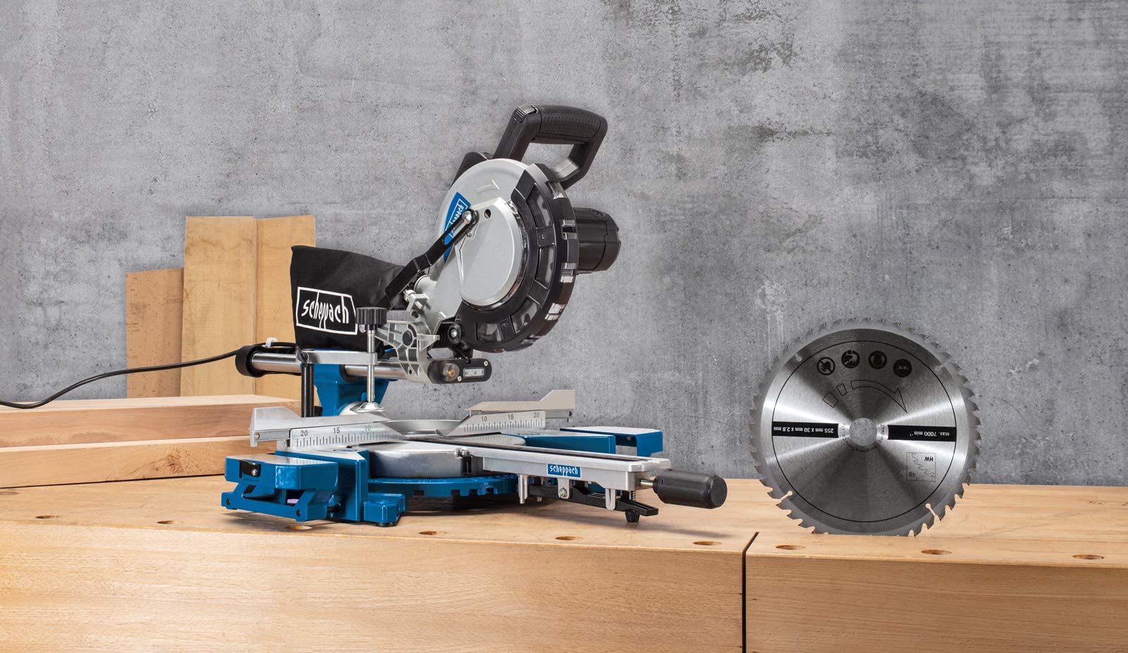 Scheppach Scie à onglets HM216 + support UMF1550 - Ø 216mm - 2000W