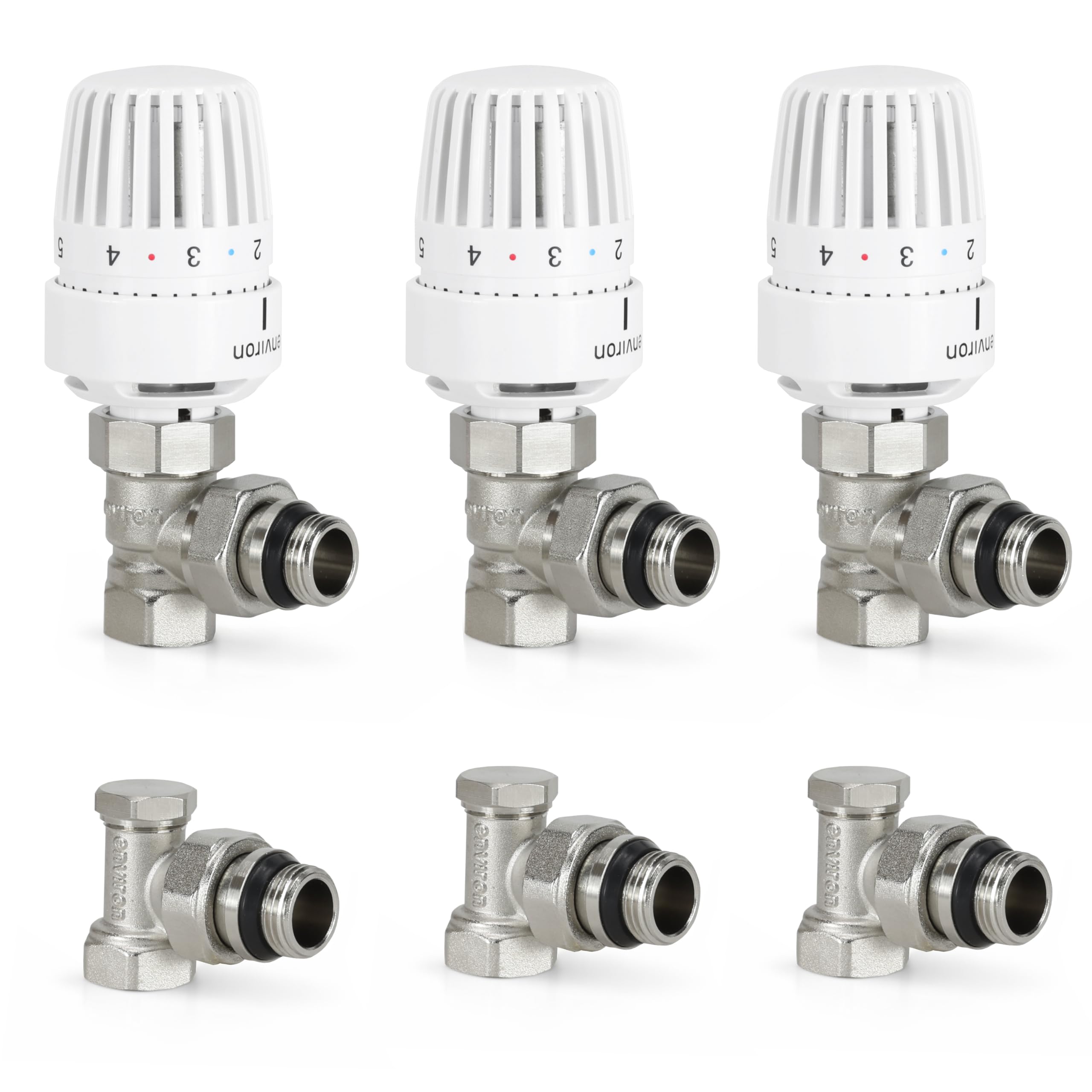 ENVIRON - Valvola termostatica e valvola di non ritorno, forma angolare da 1/2", con sensore liquido e posizione zero, con funzione antigelo, testa termostatica M30 x 1,5 + valvola per radiatore +