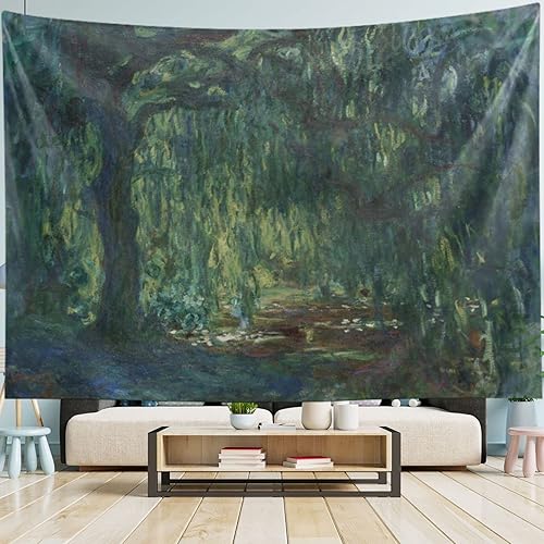 Miniatura 9 de AHOMY Tapiz para colgar en la pared, lirios de agua por Claude Monet, pinturas al óleo, flores, colcha de picnic, manta de arte de pared, tapiz de