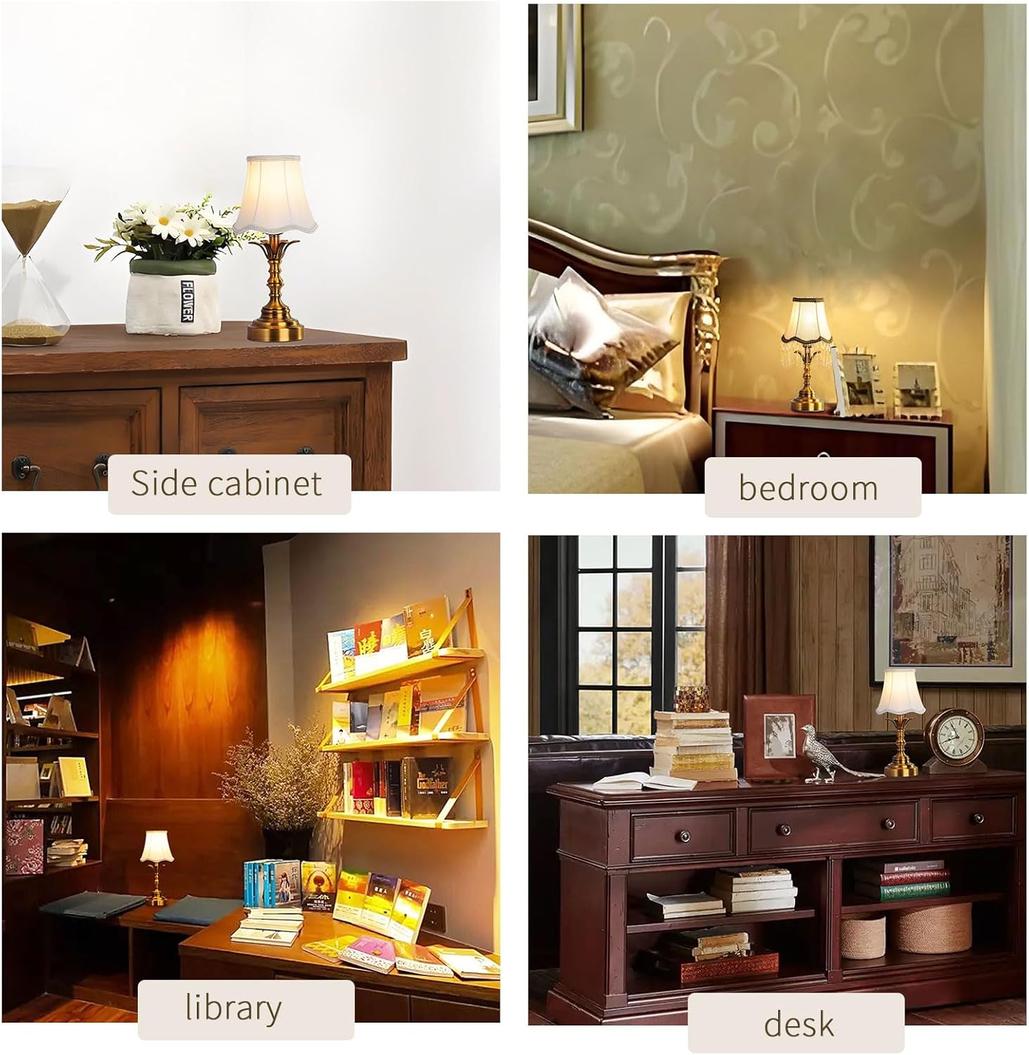 Small Mini Vintage Table Lamps Cordless，Entry Way Table Home Decor Wireless Tabletop Desk LED Light-Petal Shaped lampshade