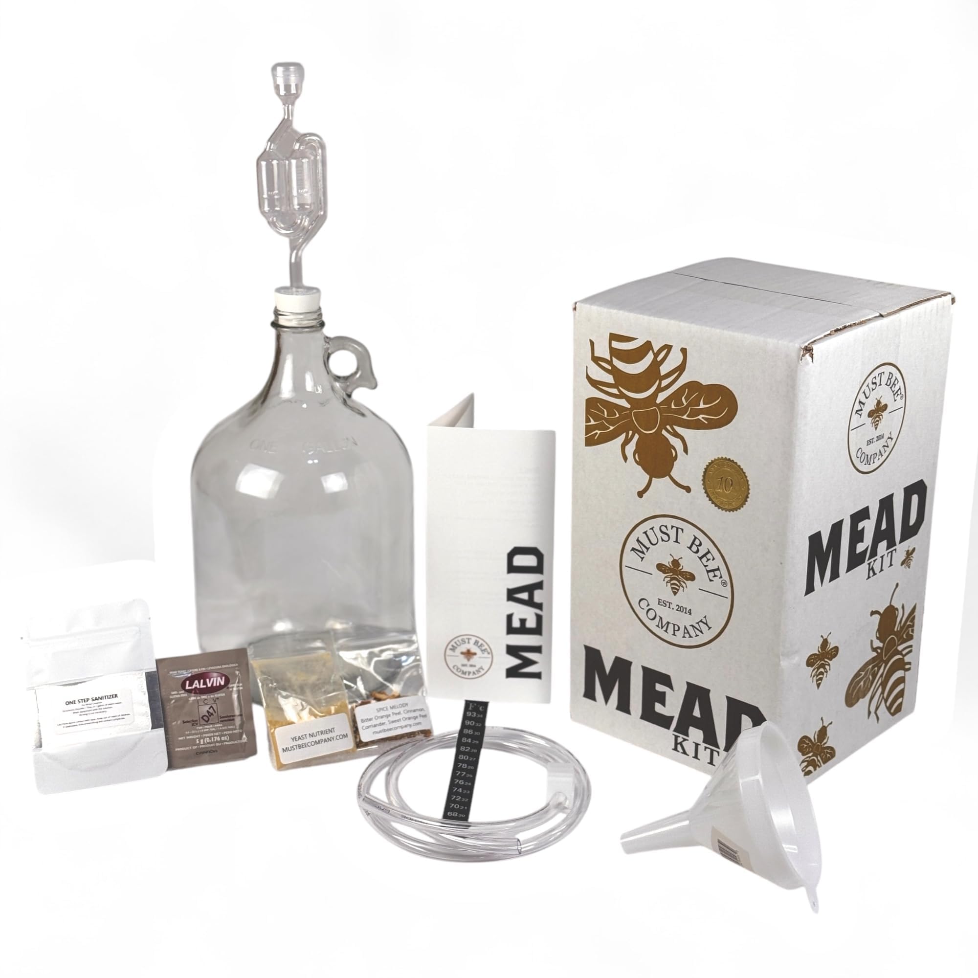 Mead Making Kit – Complete Honey Wine Brewing Kit with Reusable Equipment, Glass Fermenter, Airlock & Yeast – DIY Homebrew Kit for Beginners & Experts- This Mead Kit Makes 1 Gallon of Mead. Must Bee Company