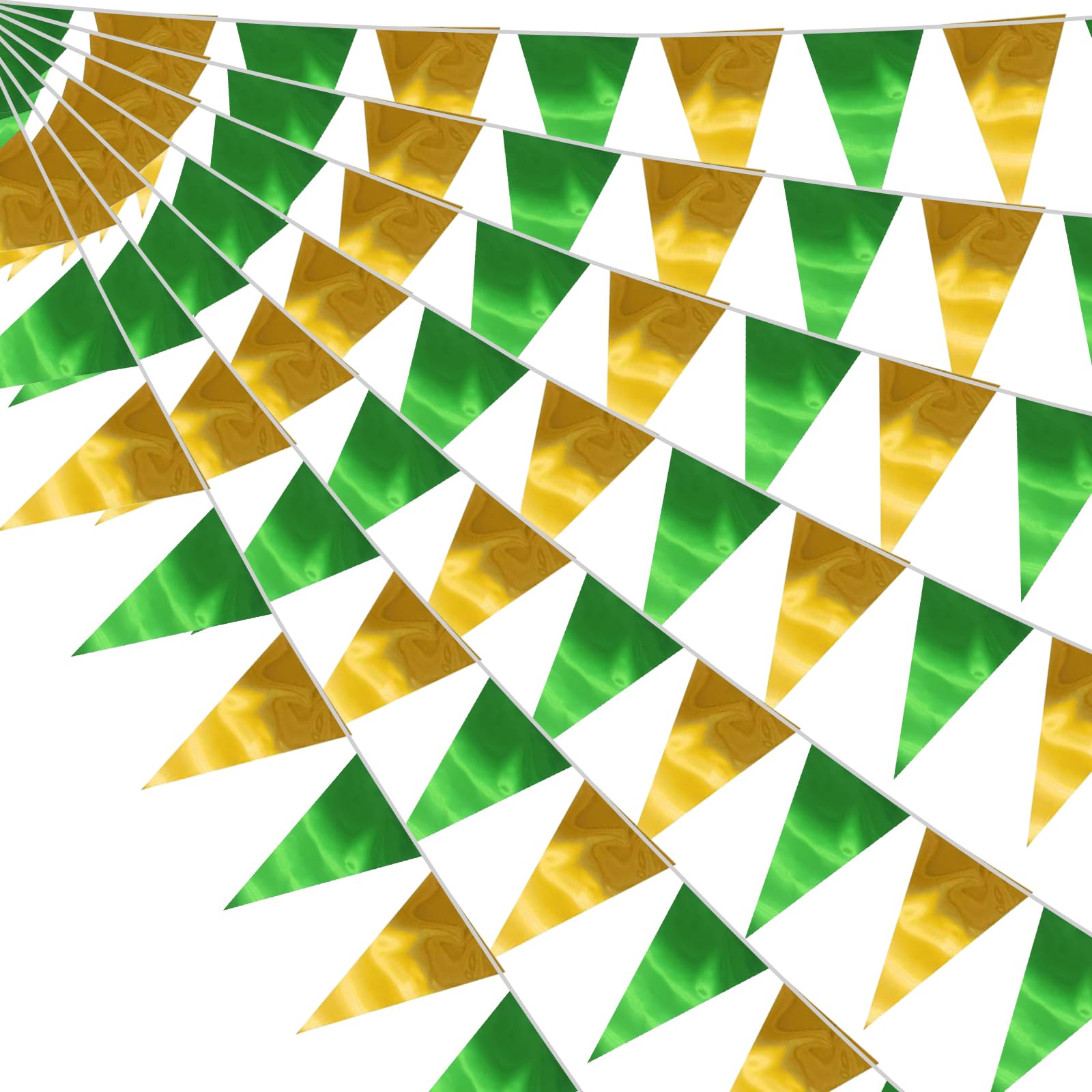 20M/64FT Green Gold Triangle Pennant Banner Flag Metallic Fabric Bunting Garland for Christmas Graduation Wedding Engagement Anniversary Bachelorette Birthday Bridal Shower Hen Party Supplies