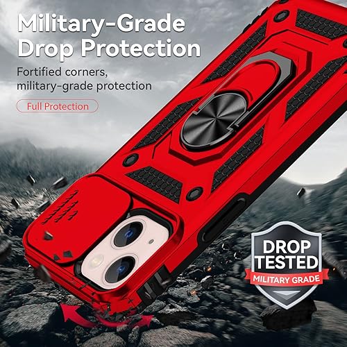 Miniatura 3 de YZOK Funda para iPhone 13, con cubierta para lente de cámara, protector de pantalla HD, grado militar anillo de montaje en coche con soporte híbrido