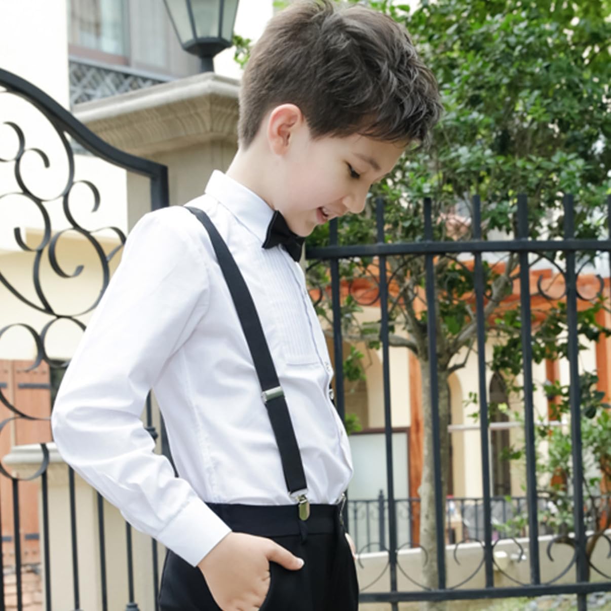 Holibanna 3pcs Suspenders Tie Set Solid Color Elastic Braces with Easy Clip Closure for Boys and Comfortable Back Design for Formal Occasions and Everyday Wear