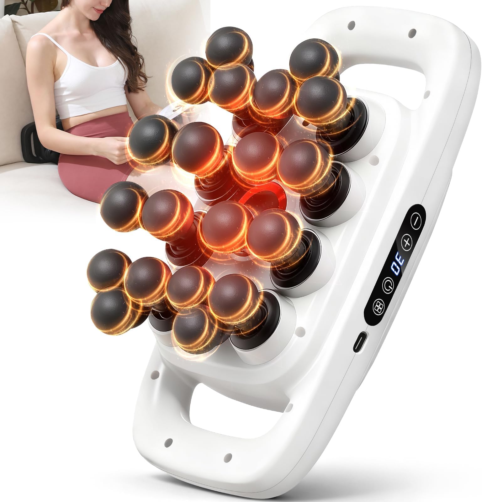 20-Head Massage Gun Set, Deep Tissue Percussion Massager with 3 Modes & 30 Intensities, Muscle Massager Pain Relief, Portable Massage Gun for Back/Shoulders/Legs/Waists (White,20-Head)
