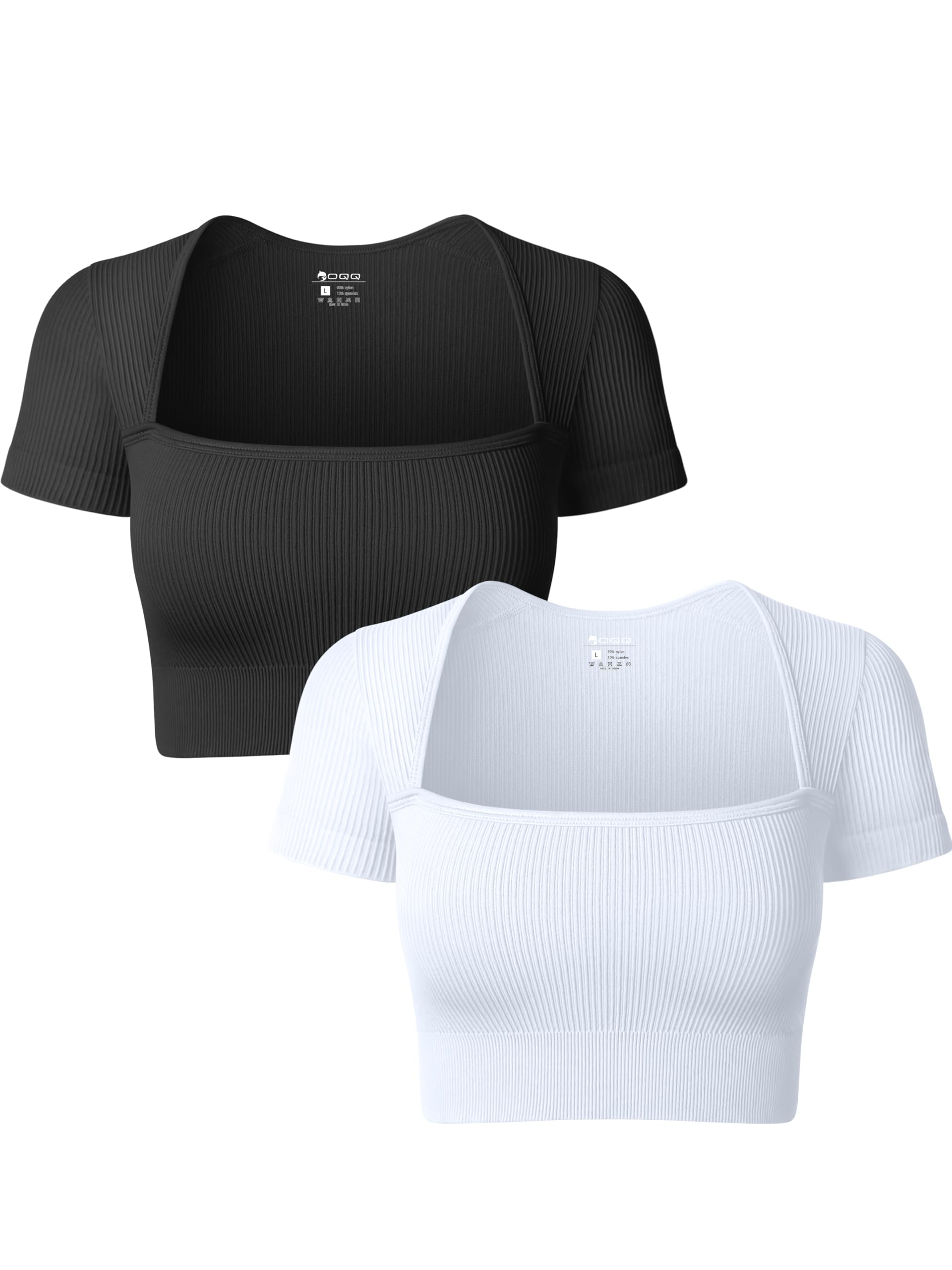 Photo 1 of OQQ Womens 2 Piece Short Sleeve Crop Tops Square Neck Stretch Fitted Basic Tee Shirts *Large*