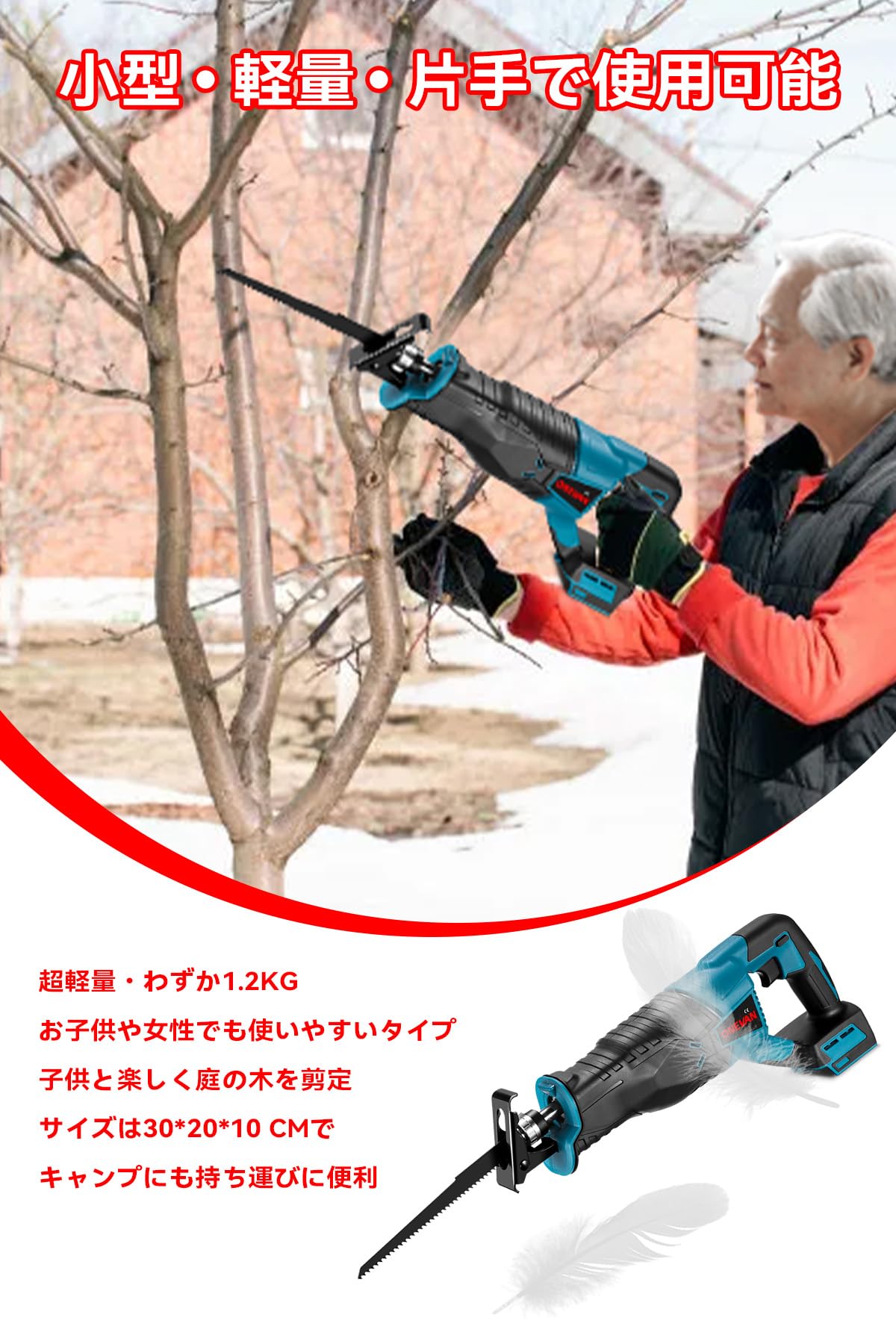 Amazon | ONEVAN レシプロソー 電動ノコギリ 充電式 往復鋸 18V 無段