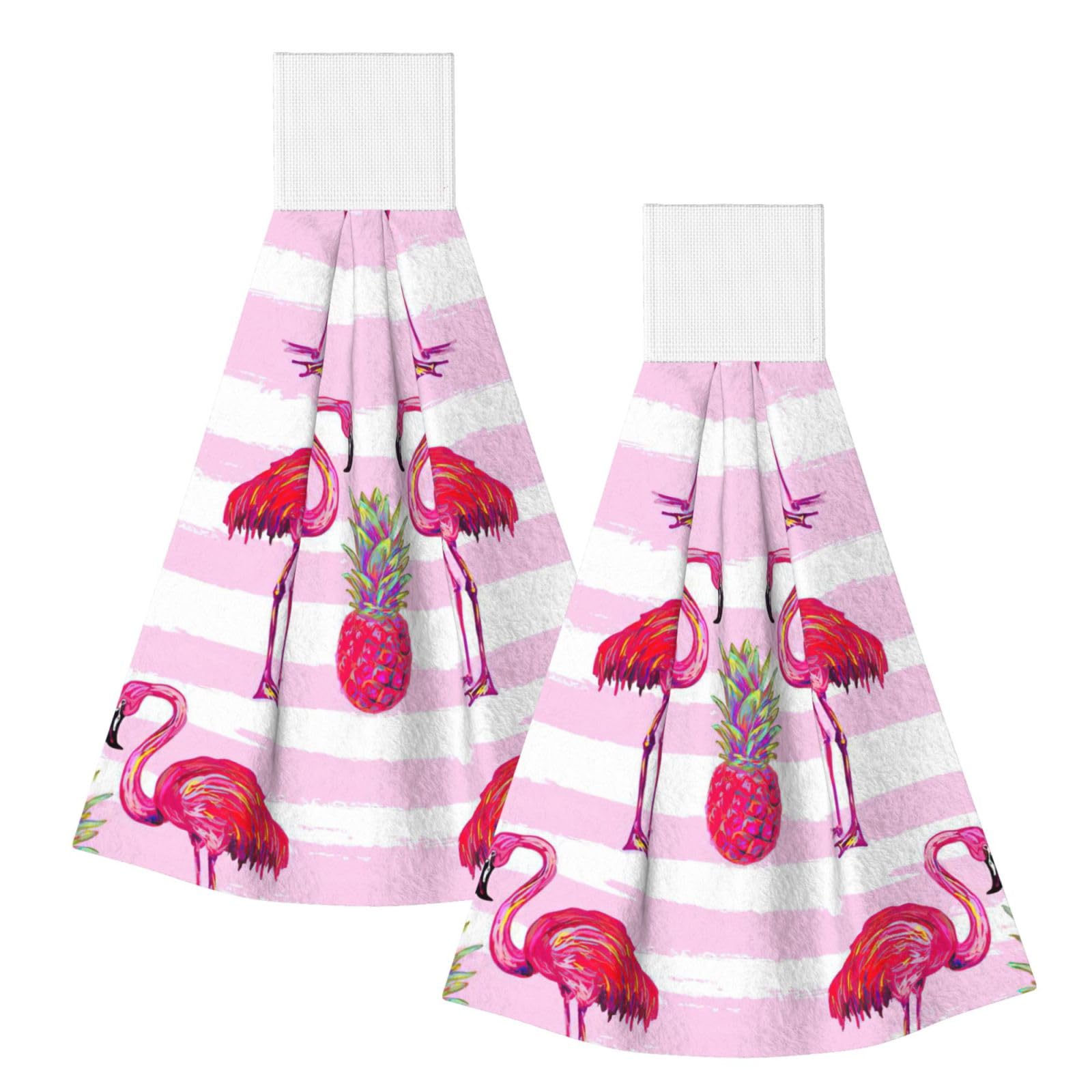 DUWAA Summer Tropical Flamingo And Pineapple Print Hanging Hand Towel Quick Dry Bathroom Towel Soft Kitchen Towel