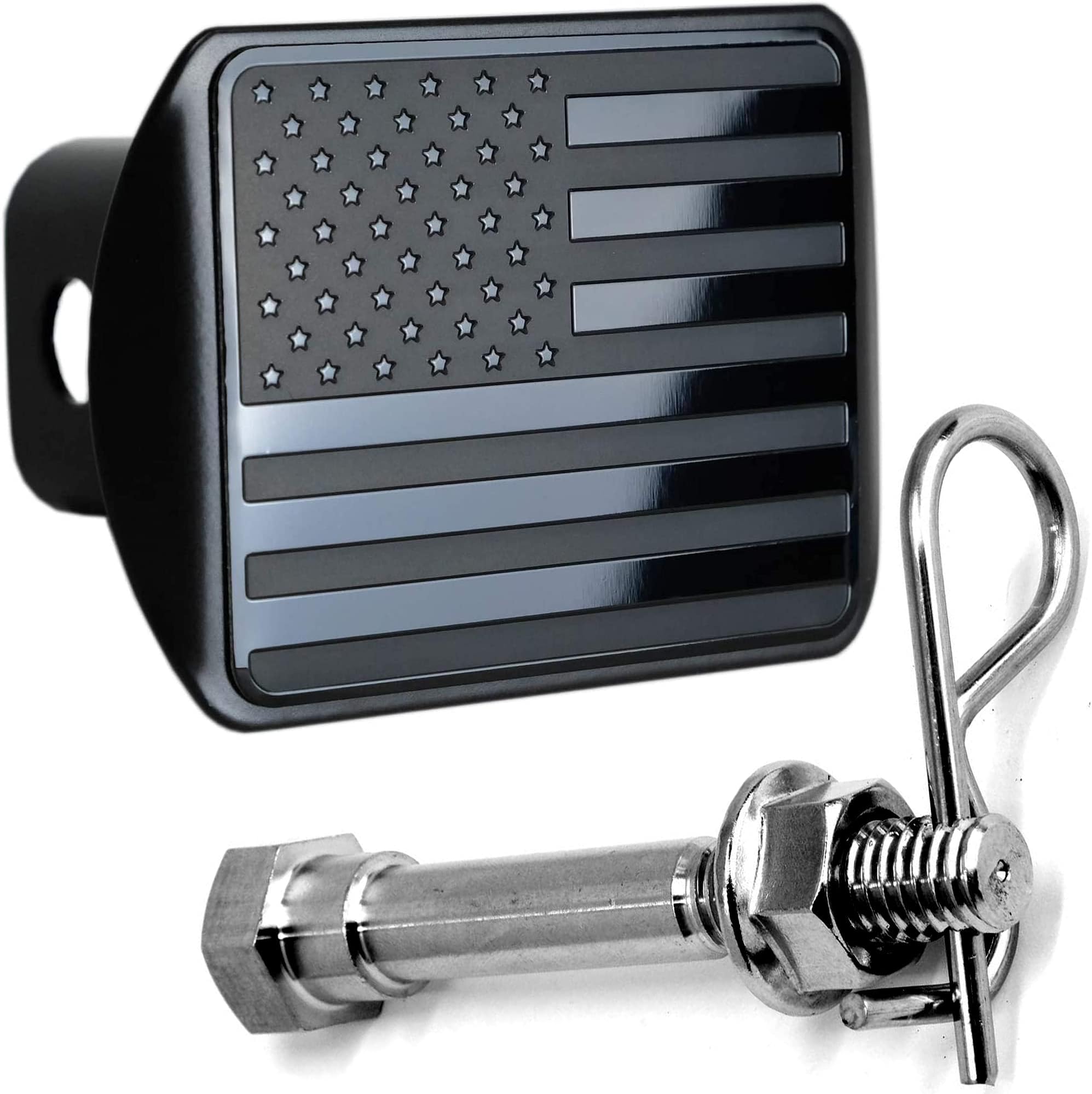 eVerHITCH USA Black Metal Flag Hitch Cover with Stainless Steel Pin Bolt (Fits 2" Receiver)