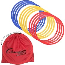 Champion Sports Speed Ring Set Multi-color, One Size | 12 Agility Rings, 18-Inch, w/ Carry Bag &ndash; Boosts Speed, Coordination &amp; Agility &ndash; Indoor/Outdoor, Ideal for PE &amp; Coaches