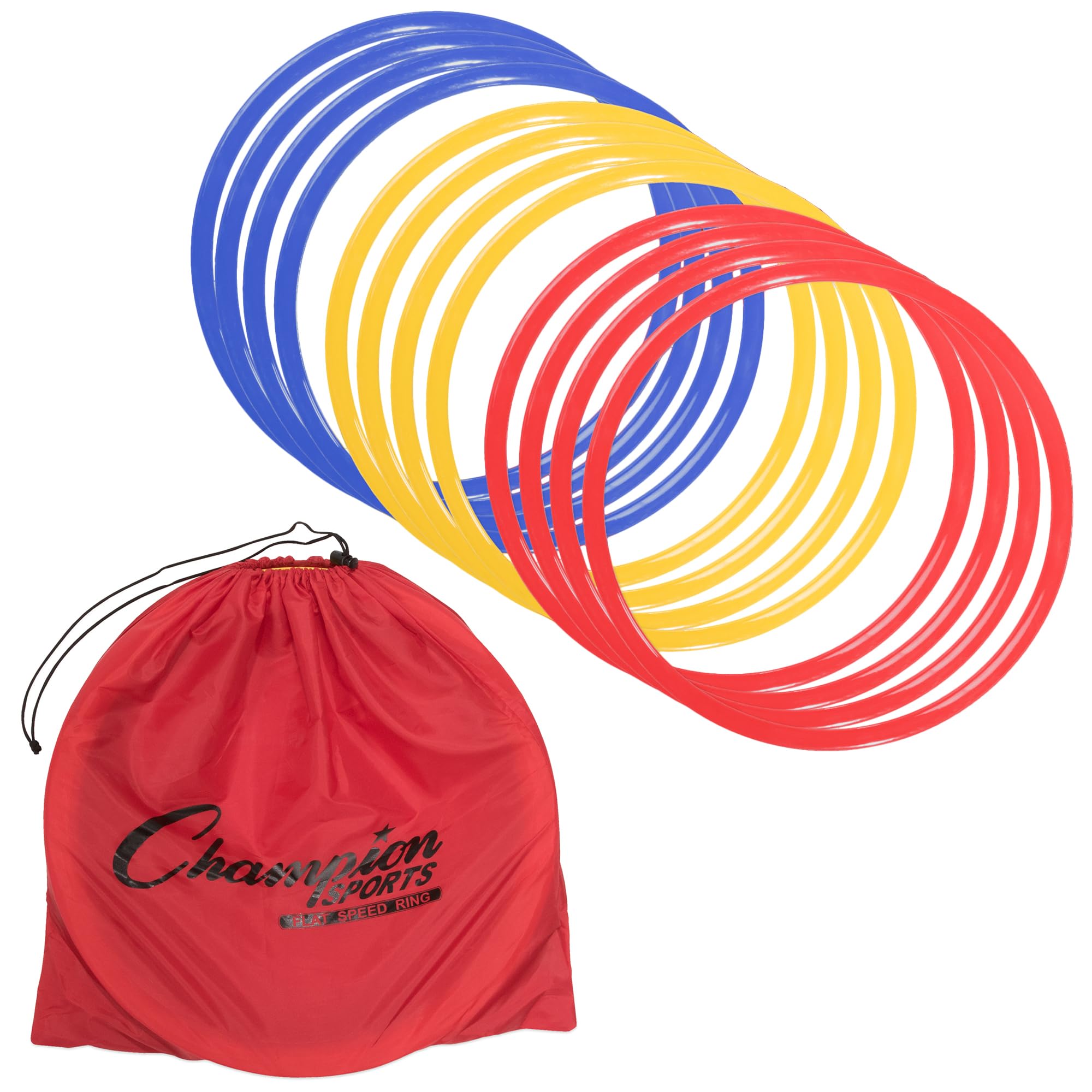 Champion Sports Speed Ring Set Multi-color, One Size | 12 Agility Rings, 18-Inch, w/ Carry Bag – Boosts Speed, Coordination & Agility – Indoor/Outdoor, Ideal for PE & Coaches