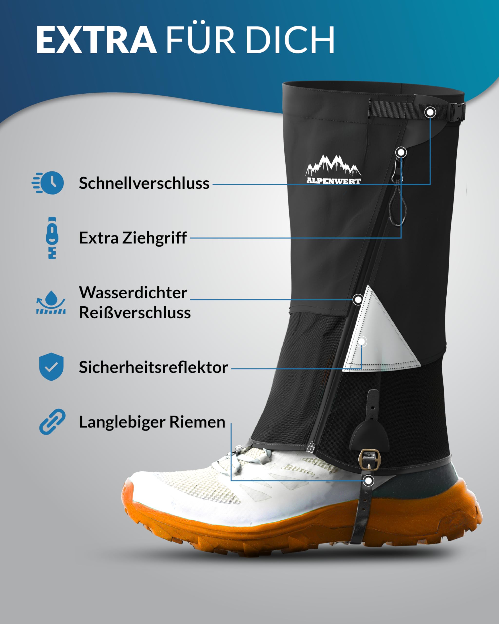 Alpenwert Gamaschen Wasserdicht [Deutsches Start-Up] geschützt beim Wandern, Jagd, Schnee, Winter, Regen Gaiters Regenstulpen für Herren und Damen