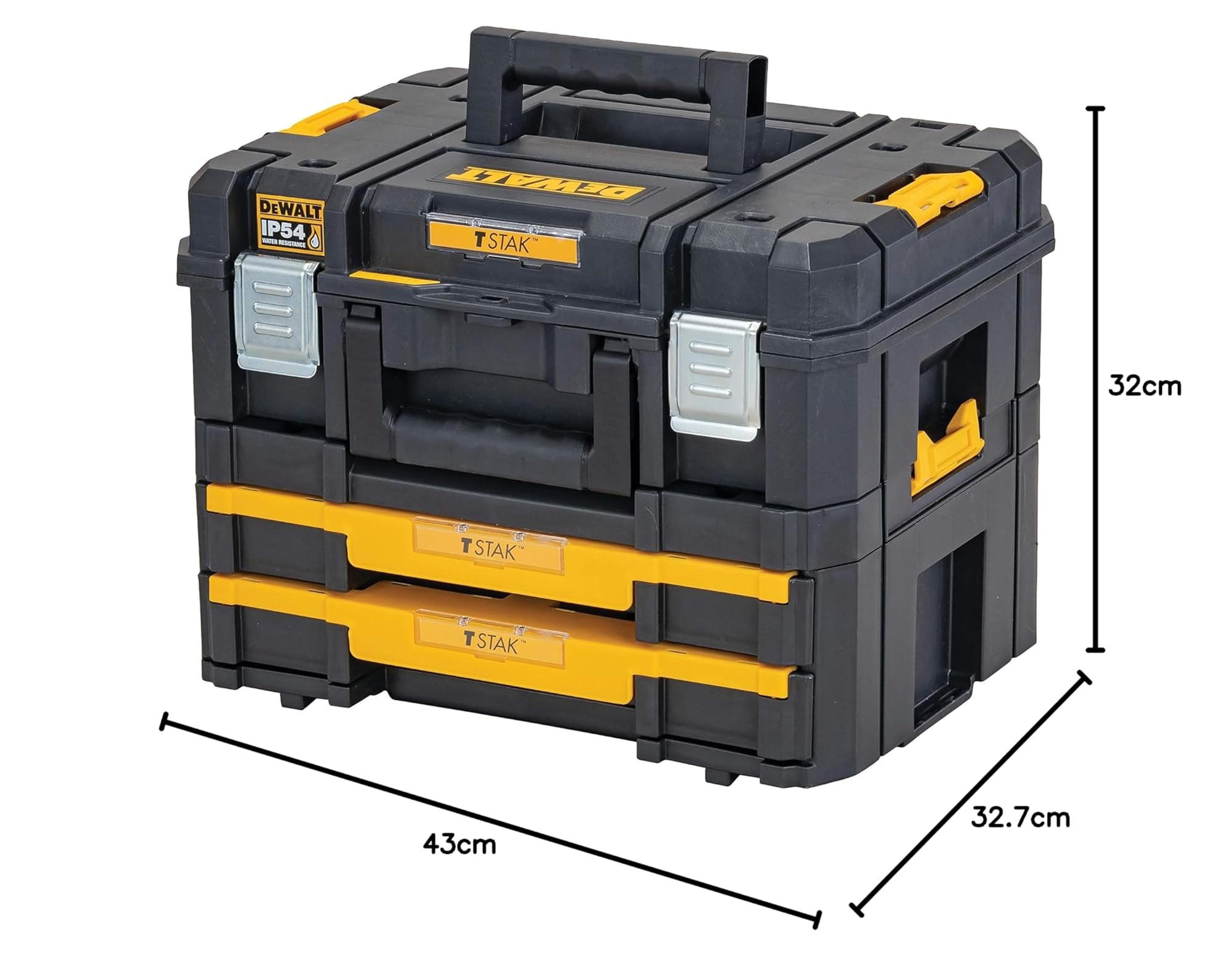 DEWALT DWST83395-1- Combo de Maleta multiusos + Cajonera doble TSTAK, Cierres metálicos, Capacidad de carga 30Kg, Divisores extraíbles, Conecta módulos TSTAK