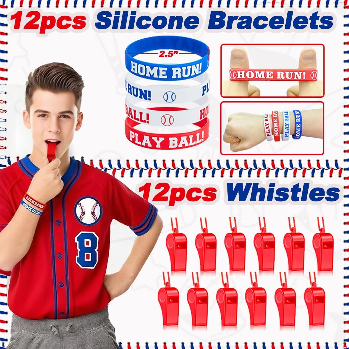 134 PCS Baseball Party Favors, 12 Set Goodie Bag, Mini Stress Balls, Baseball Stickers, Rubber Bracelets, Keychain, Tattoo Stickers, Slap Bracelets, Whistle for Baseball Themed Party Supplies - Image 5