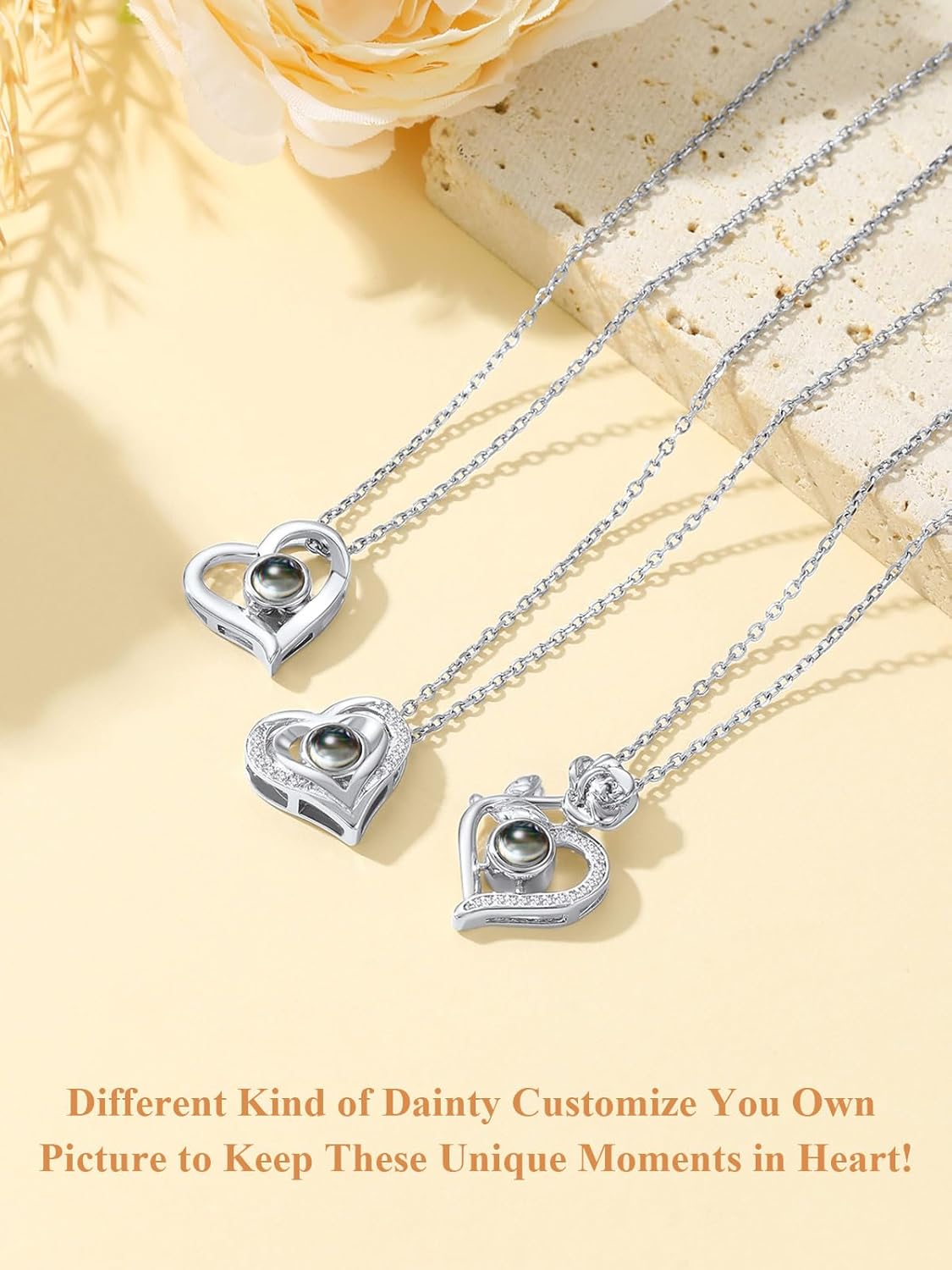 Custom4U Personalized Picture Necklace Projection necklaces, Gold/Silver Necklace for Women Heart Pendant with CZs, Necklaces with Photo Inside, Customized Photo Gifts for Mom Wife Birthday Christmas - Image 8