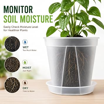 GREENPARA Clear Plant Nursery Pots with Saucer for Indoor & Outdoor Plants