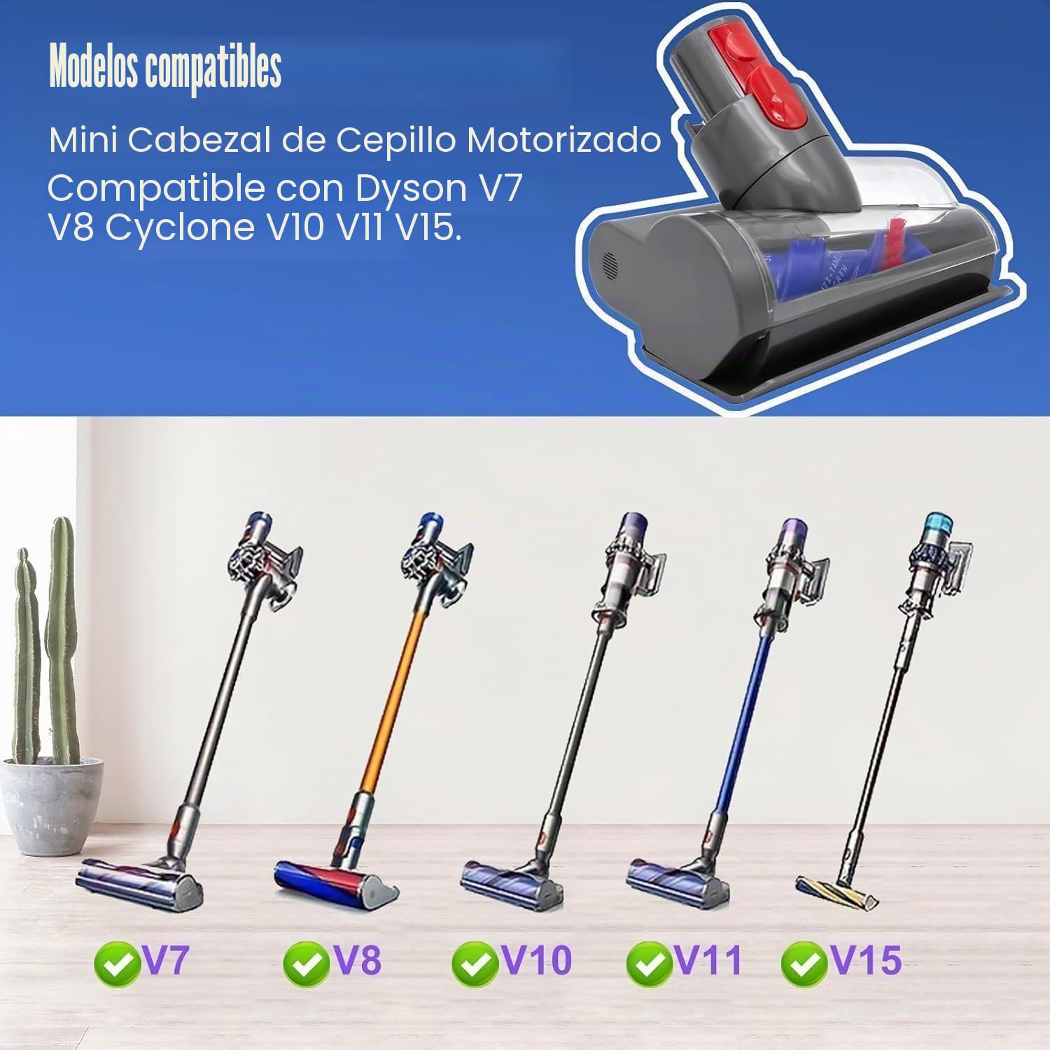 Mini Cepillo Motorizado Anti Enredos Compatible con Dyson V7 V8 V10 V11 V15 Gen 5 Aspiradora, Mini Boquilla Turbina para Colchones de Limpieza, Tapicería y Escaleras