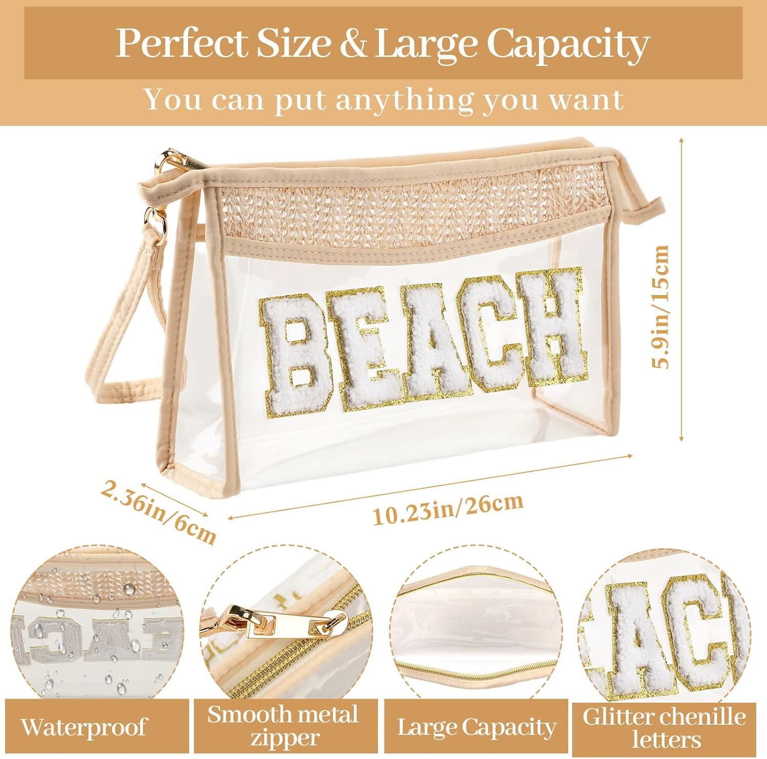 Aliceset 2 Pack Crochet Mesh Beach Tote Bag with Letter Patch Pocket Summer Beach Tote Bohemian Straw Transparent Bag