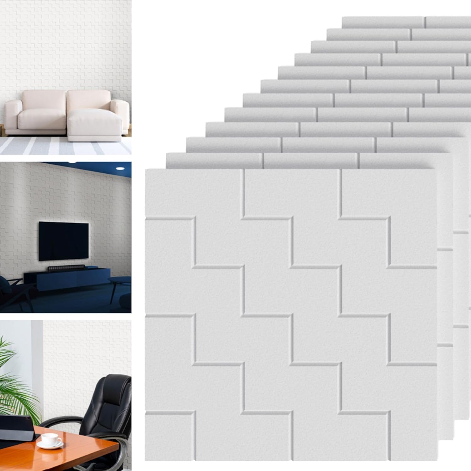 3D Wall Panels Peel and Stick Wall Tiles - 12PCS Polyester Textured Paneling Kit with Easy Clean Design - Accent Panels for Interior Decor Bathroom Office Game Room, 16"x16"