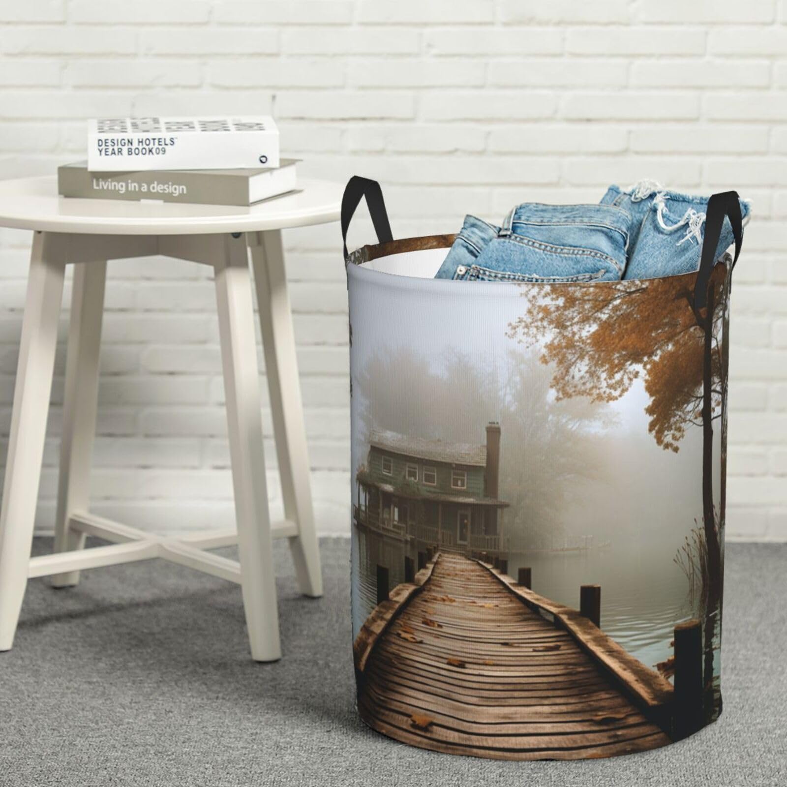 Panier de rangement pliable Lake House imperméable avec poignées pour linge et jouets