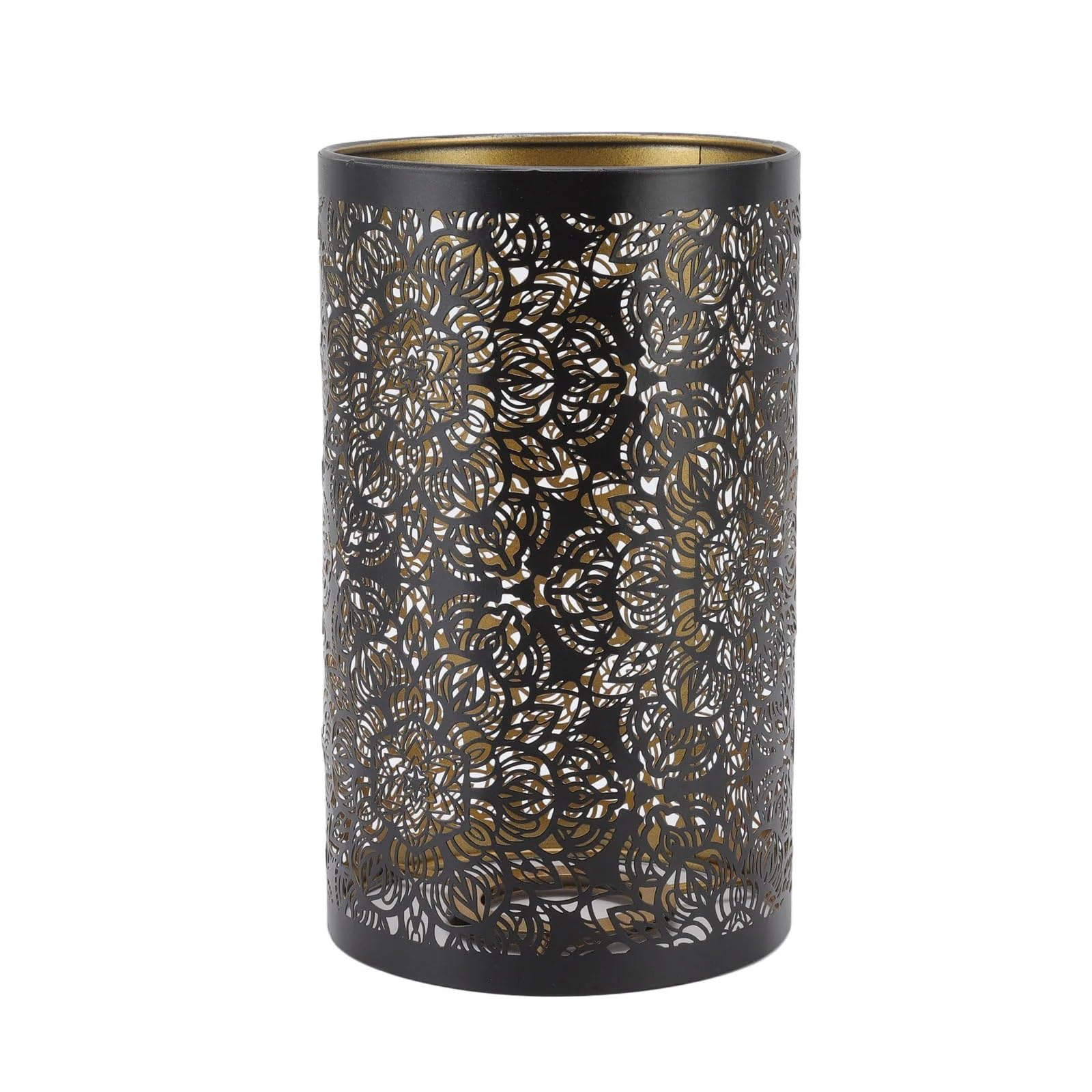 Metal Lamp Cover Antique Lamp Shade Hollow Carving Metal Cylindrical Circular Pattern E27 E26 Detachable Decorative Nightstand Table(Size A)