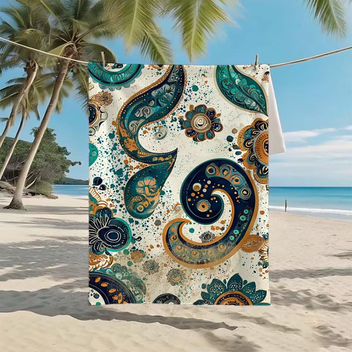Strandtuch XXL 220x100cm/35x70cm 2er Set Mikrofaser Strandtuch, Schnelltrocknend Strandliege Kompakt Sandfrei Saunahandtuch mit Tasche, Mikrofaser Handtuch für Strand Reise Urlaub (Abstrakt) I-42