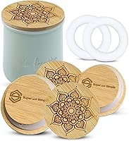 Vista 15 de Tapas de Bambú para Frascos de Yogur La Fermiere Paquete de 4 Diseño de Flores Aster Tapas de Bambú con Grabado Floral para Frascos de Cerámica