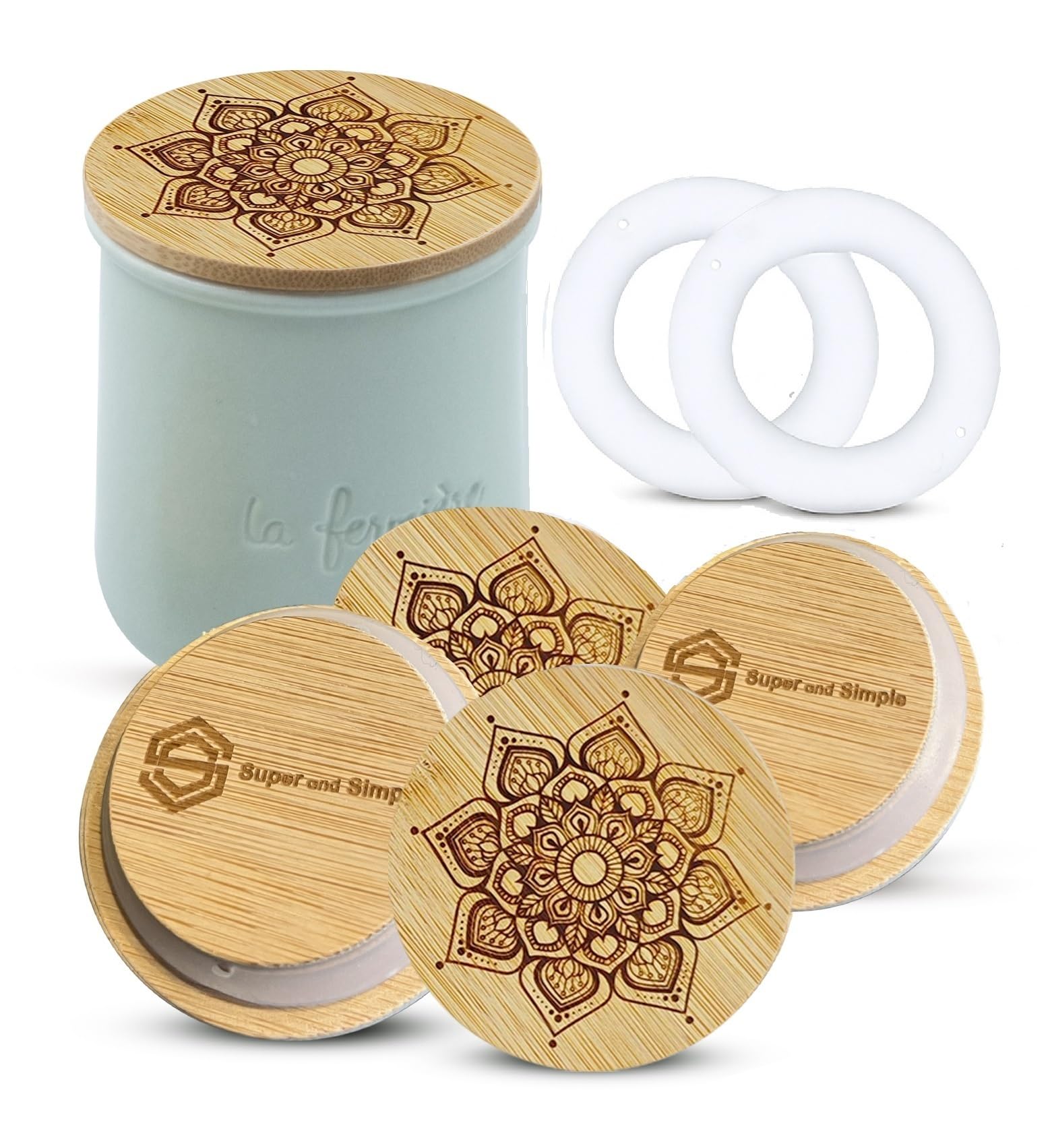 Amazon.com: La Fermiere Yogurt Jar Lids | 4 Pack - Mandala Design