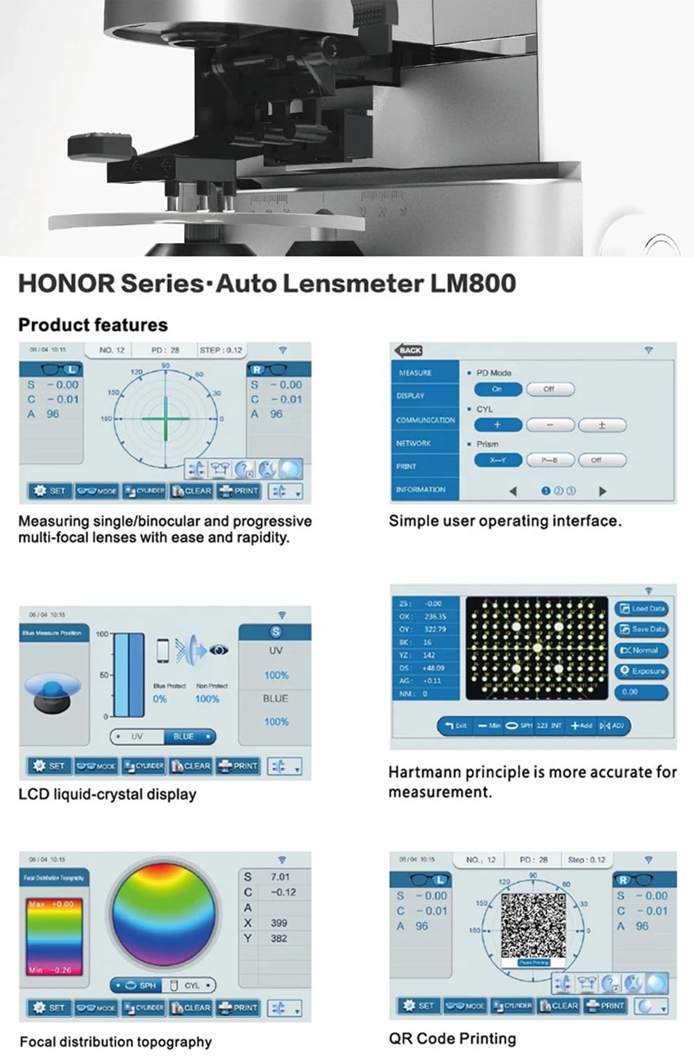 Attrezzatura oftalmica del focimetro ottico del Lensometer automatico di Digital Lensmeter per l'ospedale dell'occhio della clinica di optometria LM-800