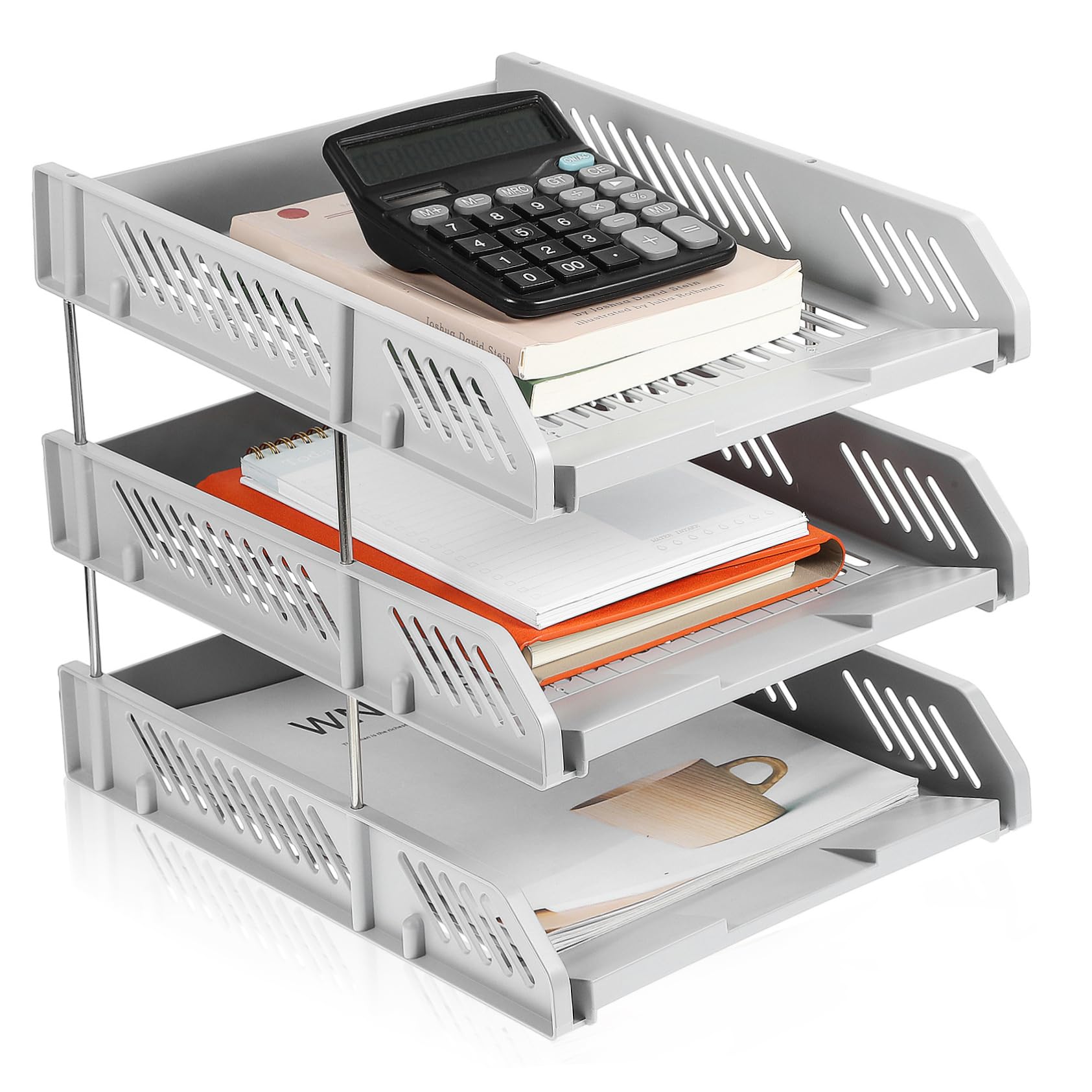 Angoily Multi Tier Document Letter Tray Organizer Space Saving Desktop File Holder Sturdy Construction Easy Assembly for Office Home Use Ventilated Organizer