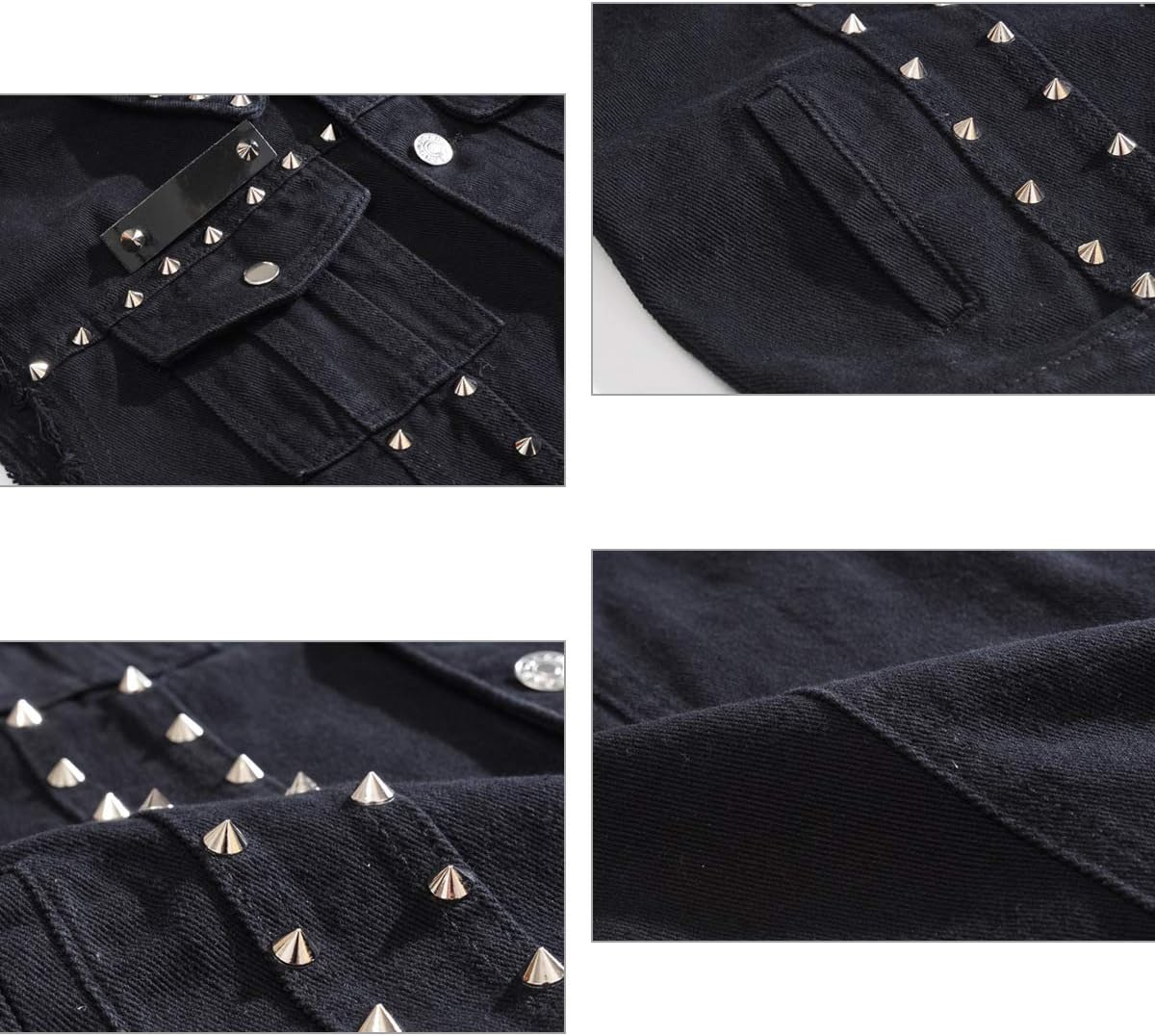 Cekaso Men's Denim Vest Punk Sleeveless Jean Jacket Rocker Studded Vests - Image 6