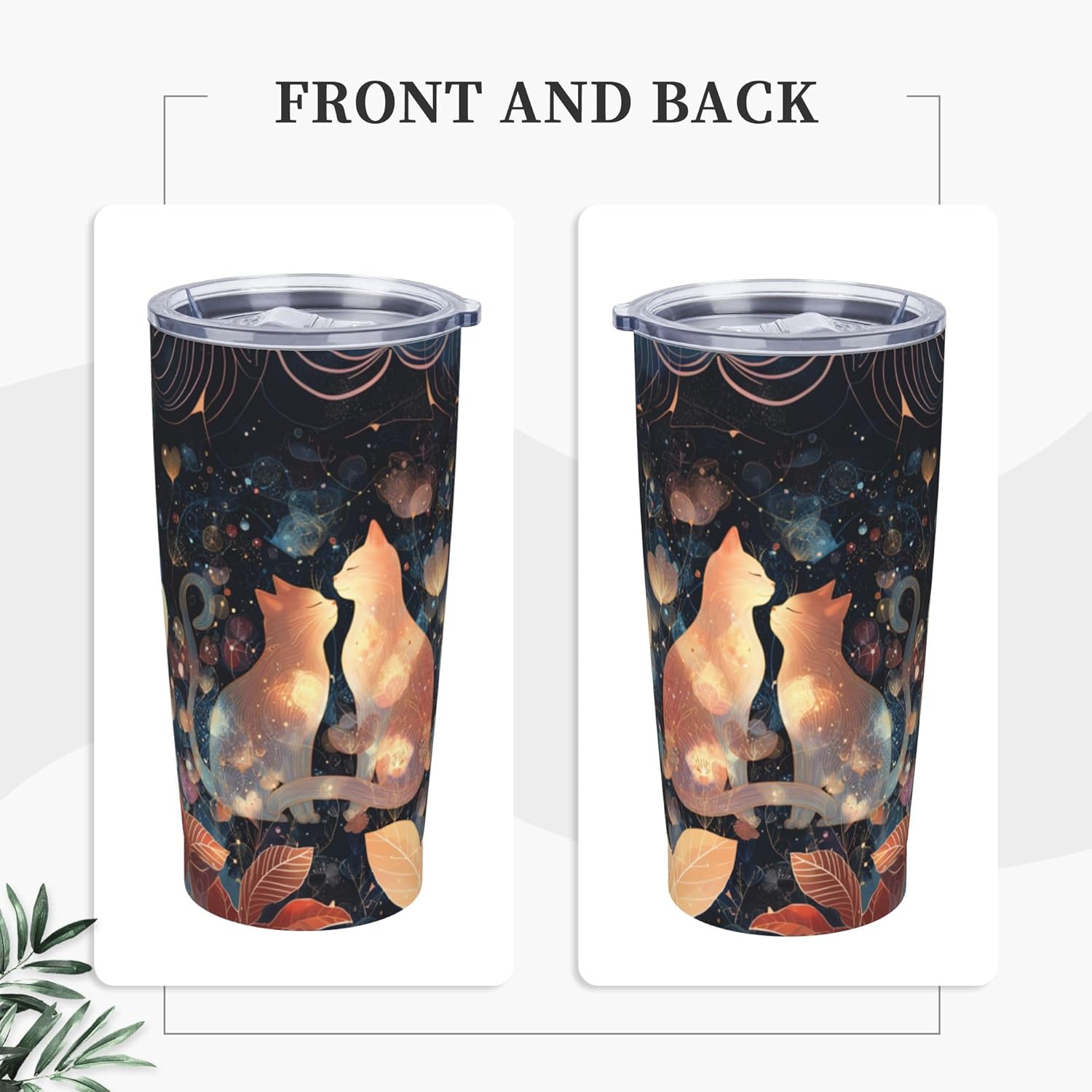 Yrebyou Cat Tumbler 20oz with Lid and Straw Stainless Steel Insulated Coffee Mug Leak-Proof Travel Cup for Water Iced Tea or Coffee - Image 5