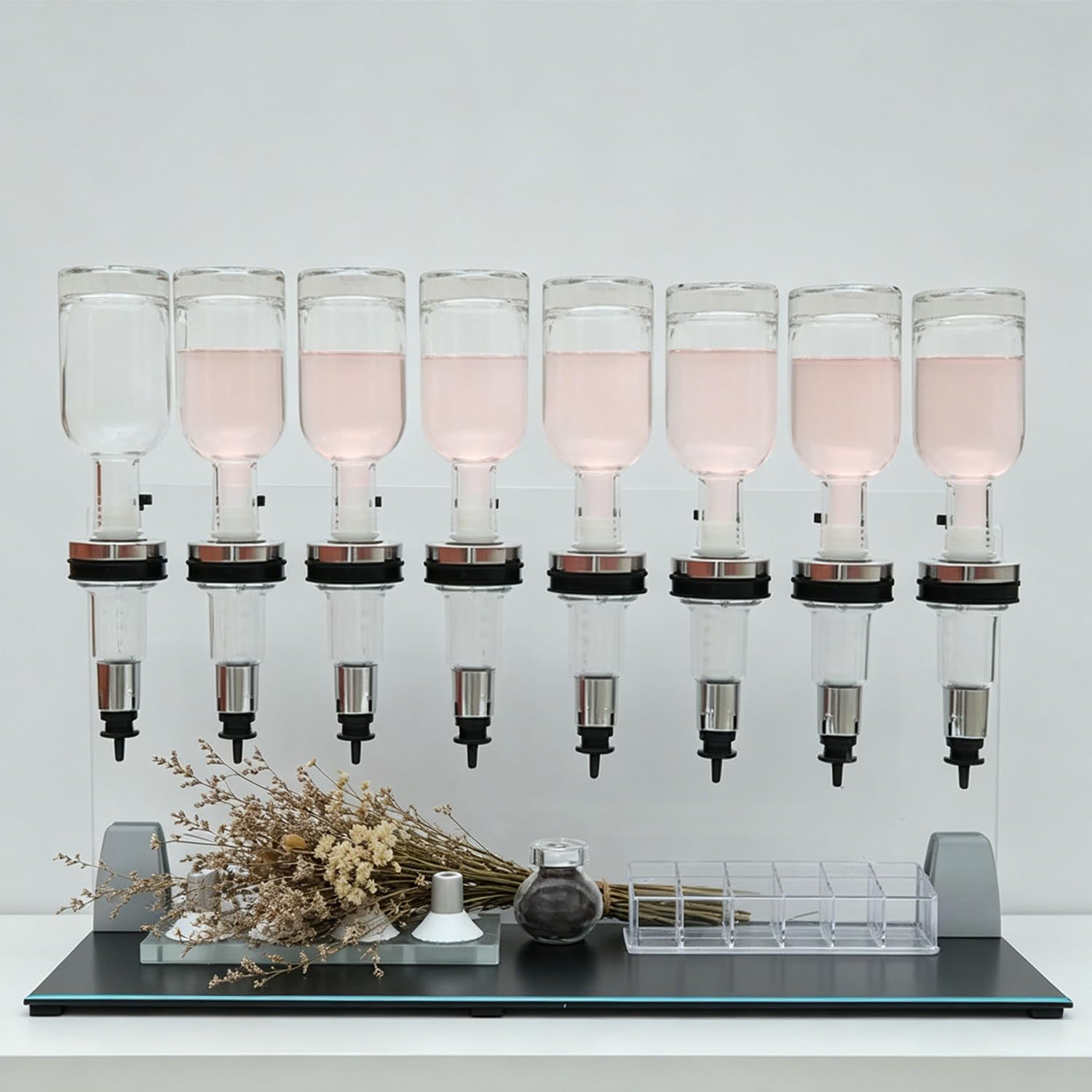 XueFulxion Heavy-duty commercial liquid rack with firm brackets to stop bottle sliding. Precise dosing control effectively reduces liquid waste,for perfume 8heads