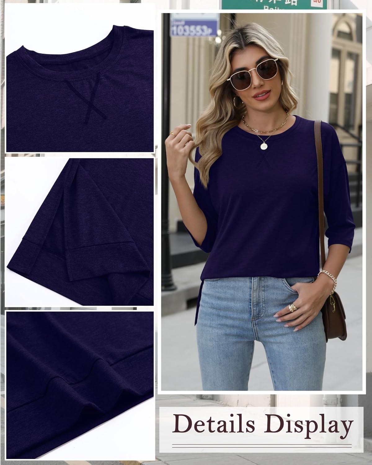 4 Pack 3/4 Sleeve Tunic Tops for Women Side Slit T Shirts Round Neck Loose Fit Casual Basic Tunics Wear with Leggings - Image 4