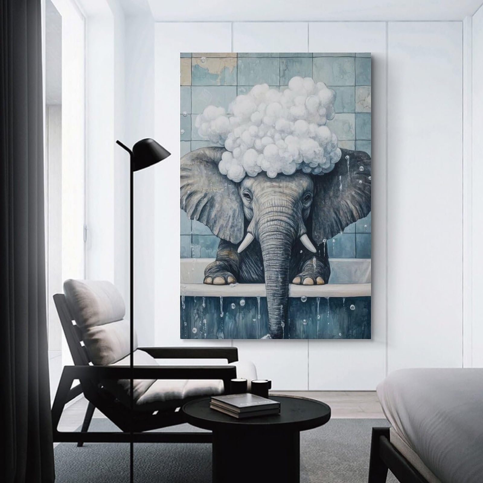 Junmoney Wall Picture Print Elephant in A Bath, 16x24inch(40x60cm), for Living Room, Lounge Or Sitting Room, Modern Wall Decor for Cosy Interiors