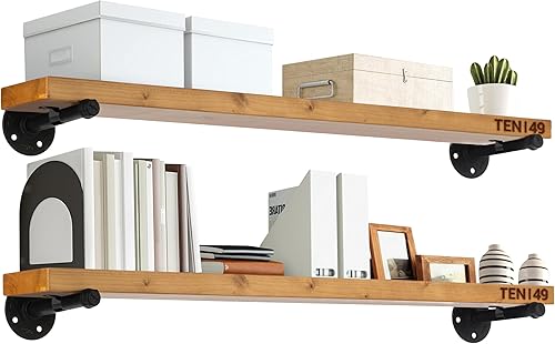TEN49 estantes industriales de madera, 24 pulgadas, 36 pulgadas, 48 pulgadas y 60 pulgadas, estantes rústicos de madera para pared, con soportes de