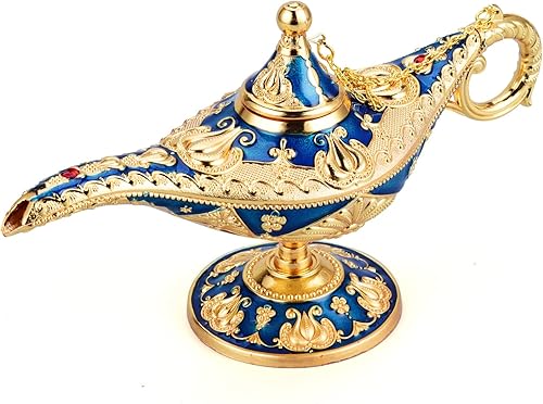 LAUYOO Lámpara vintage de genio mágico de Aladdin, accesorio de disfraz para mujer, accesorios árabes clásicos, decoración de maceta Aladdin (azul
