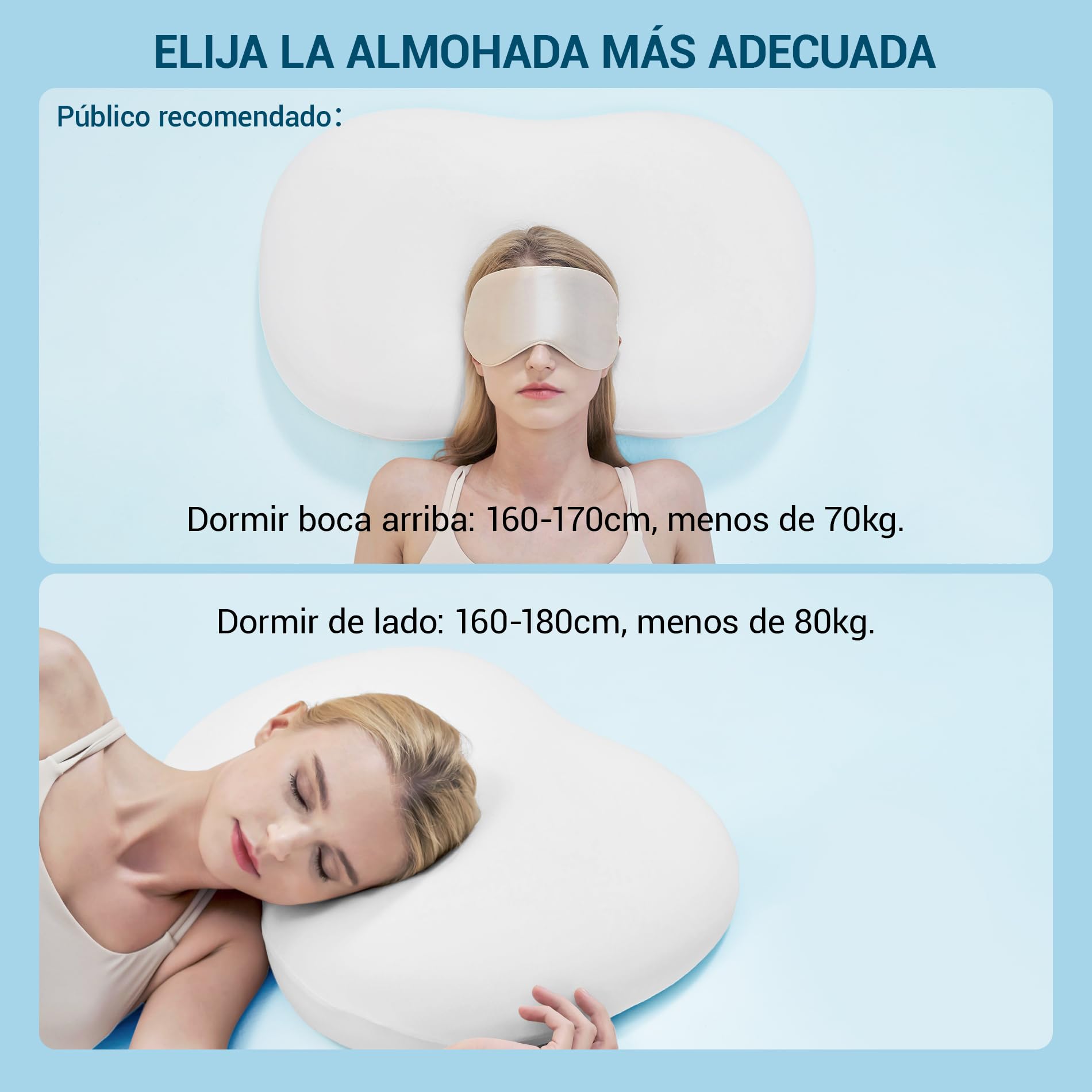 AIRSKY Almohada Viscoelastica, Almohadas Ergonómico Cervicales y Cuello Refrescante para Dormir de Lado y Boca Arriba o Boca Abajo, 68 x 40 x 10/11.5cm (Blanco Puro)